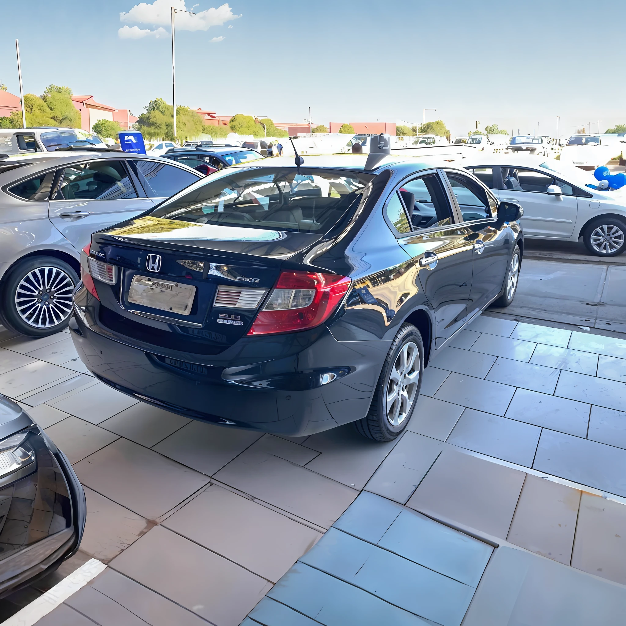 arafed black car parked in a parking lot with other cars, honda civic, 2263539546], 1285445247], front side full, perfect shape, by Jacob Steinhardt, by Alexander Bogen, car on sale, by Felipe Seade, f42, by Emerson Silva