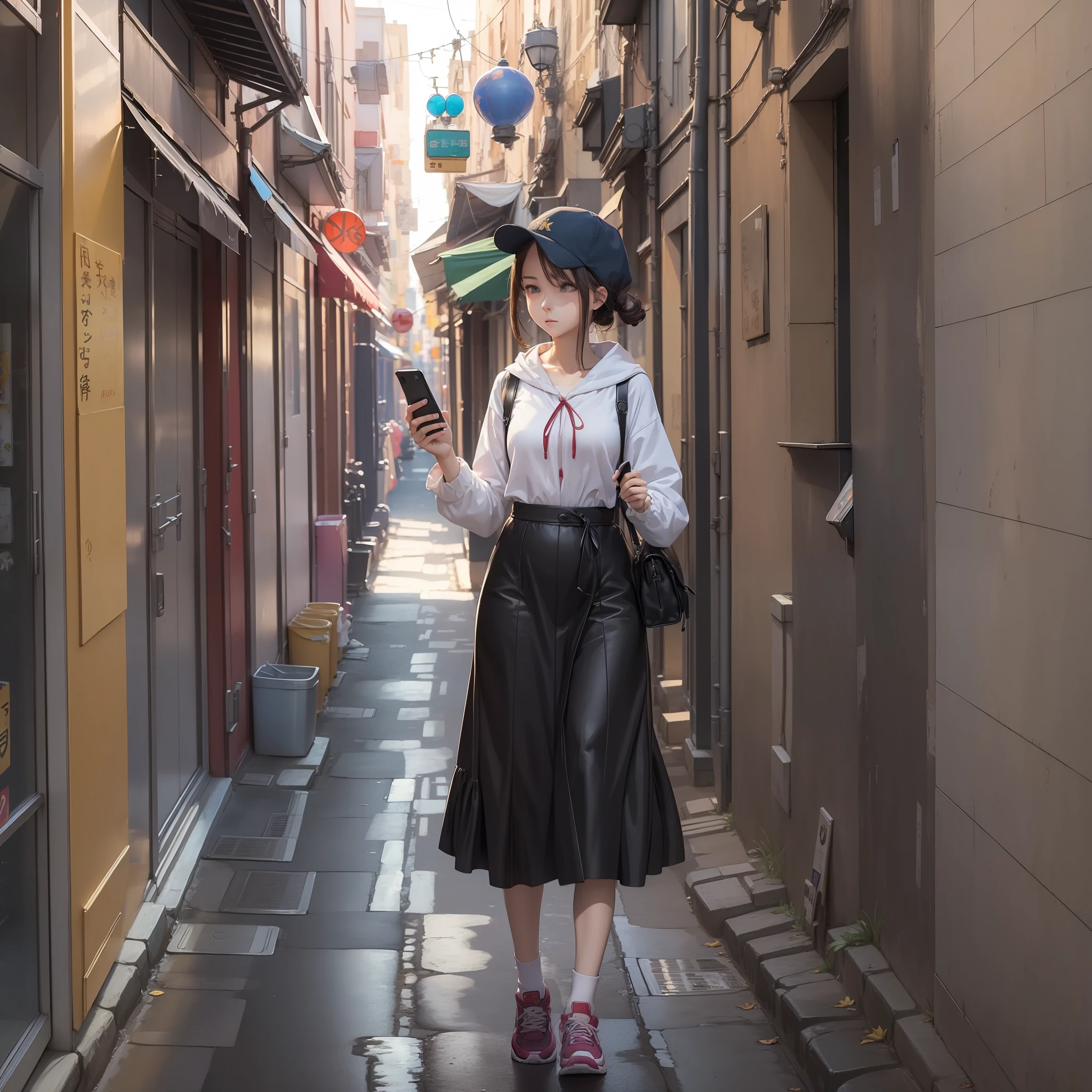 (((best quality,8k, masterpiece))) A girl walking down the street using cell phone ((anime version)) --auto --s2