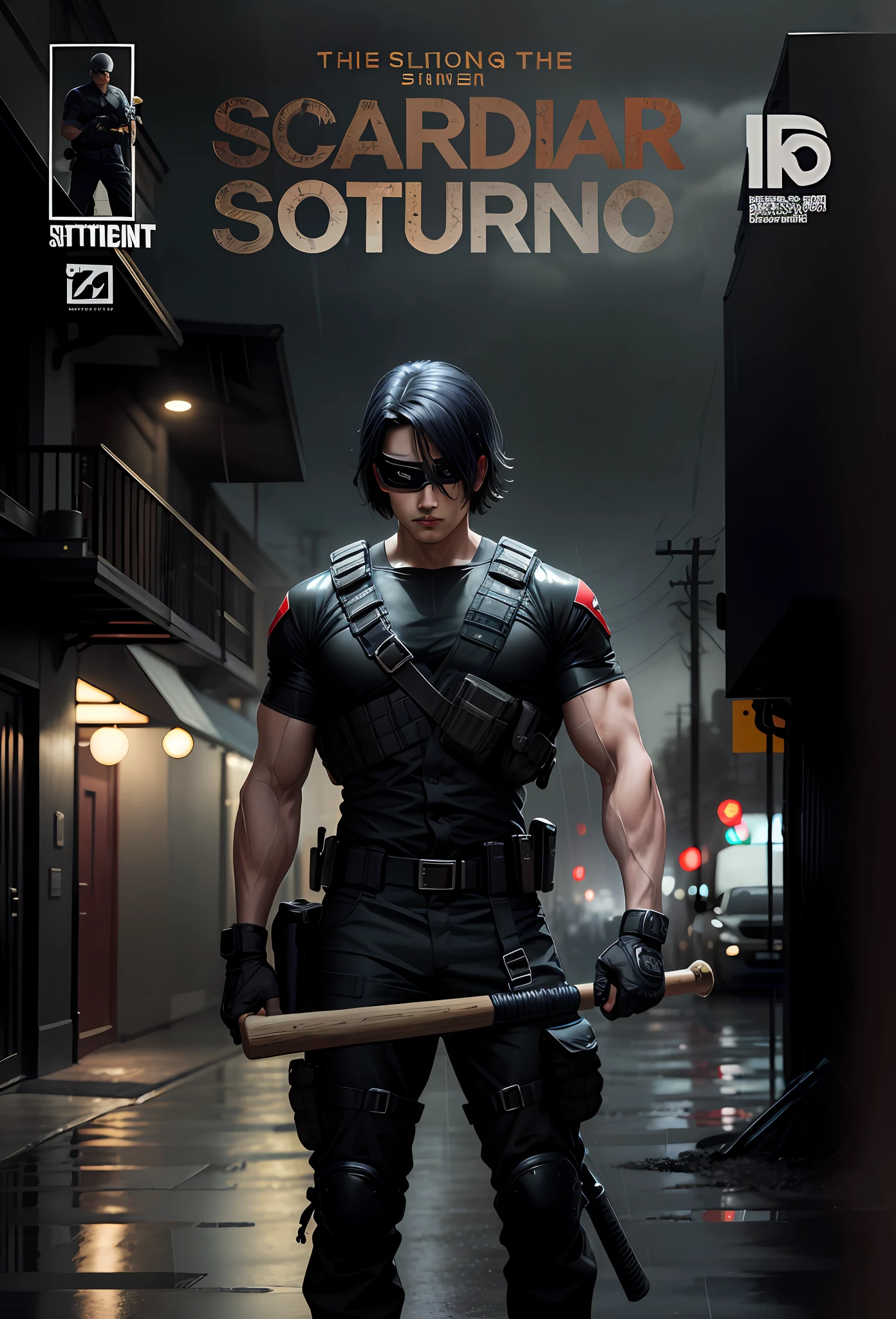arafed image of a man in a black outfit holding a baseball bat, inspired by Rudy Siswanto, trending on artstation hd, octane. trending on artstation, as trending on artstation, trending on artstation 4k, trending in artstation, katsuhuro otomo highly detailed, trending on artstation hq, trending on Artstation --auto --s2