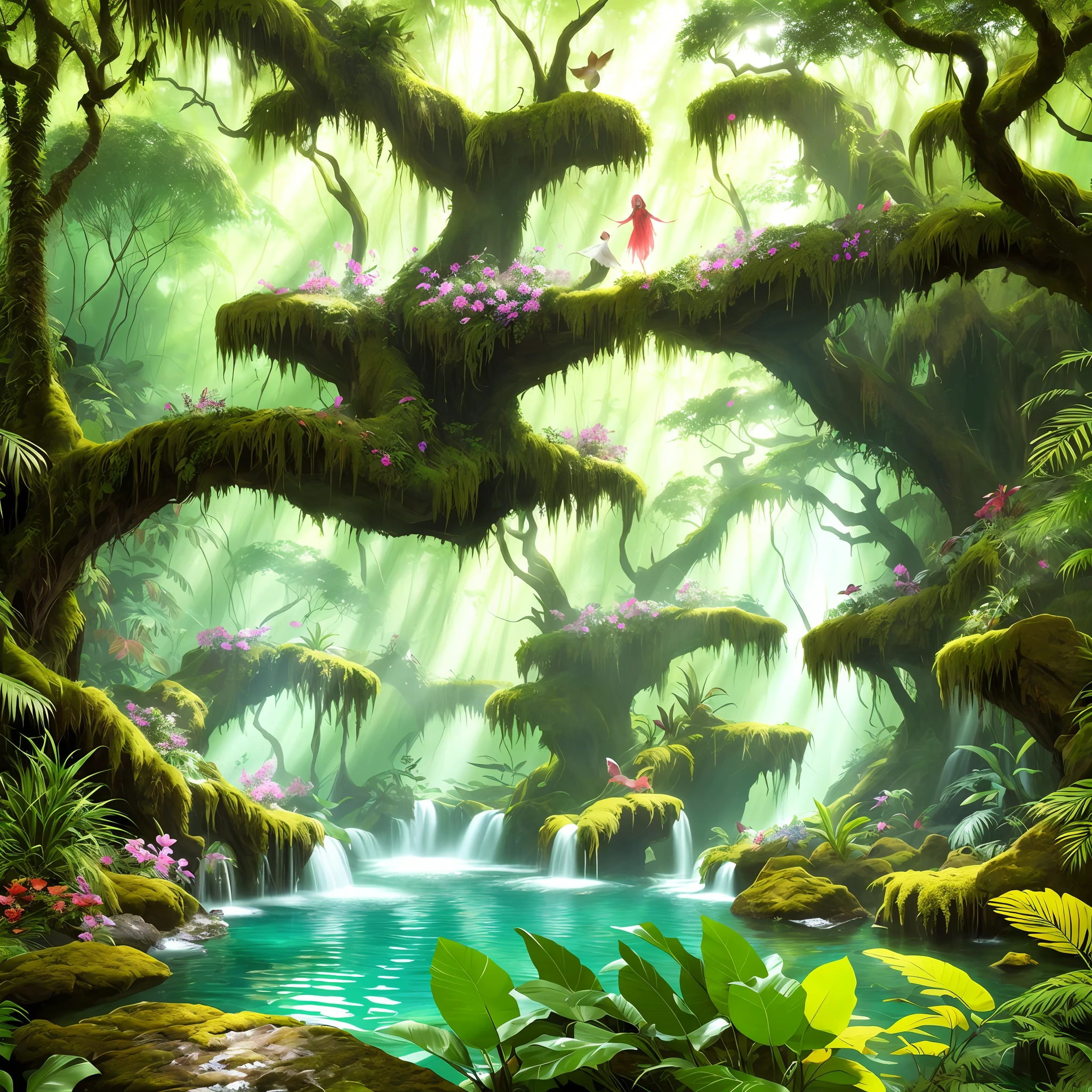 Title: "Enchanted Wilderness: Exploring the Tropic Jungle"

Description: Harnessing the power of Stable Diffusion with integrated weights, this professional AI art prompt delves into a mesmerizing and vibrant world. Dive into a breathtaking Tropic Jungle, where elements of fire, lava, and burning coexist with the gentle embrace of nature's wonders. Imagine godrays piercing through the dense foliage, illuminating an array of exotic flowers in vivid, colorful hues.

Leveraging the Unreal Engine's prowess, the artwork manifests in stunning 8K resolution, delivering an ultra-high-quality experience that captures every minute detail. Focus on crafting a meticulously rendered, detailed face, with soft, natural skin exuding a sense of realism. The art should evoke a sense of airiness, further enhanced by the fluttering leaves and the play of sunlight on the jungle floor.

Imagine a sunny day in this fantasy realm, where water droplets delicately cling to the lush green leaves, reflecting sunbeams and adding a touch of ethereal beauty. Embrace the joyous interplay of bright colors, transcending reality as the Tropic Jungle comes to life. This prompt sets the stage for the creation of awe-inspiring concept art, seamlessly blending the digital and natural worlds.

Let your imagination run wild, creating a visual masterpiece that transports viewers to a realm where nature's beauty intertwines with fantastical elements, showcasing the full potential of AI-driven digital art.