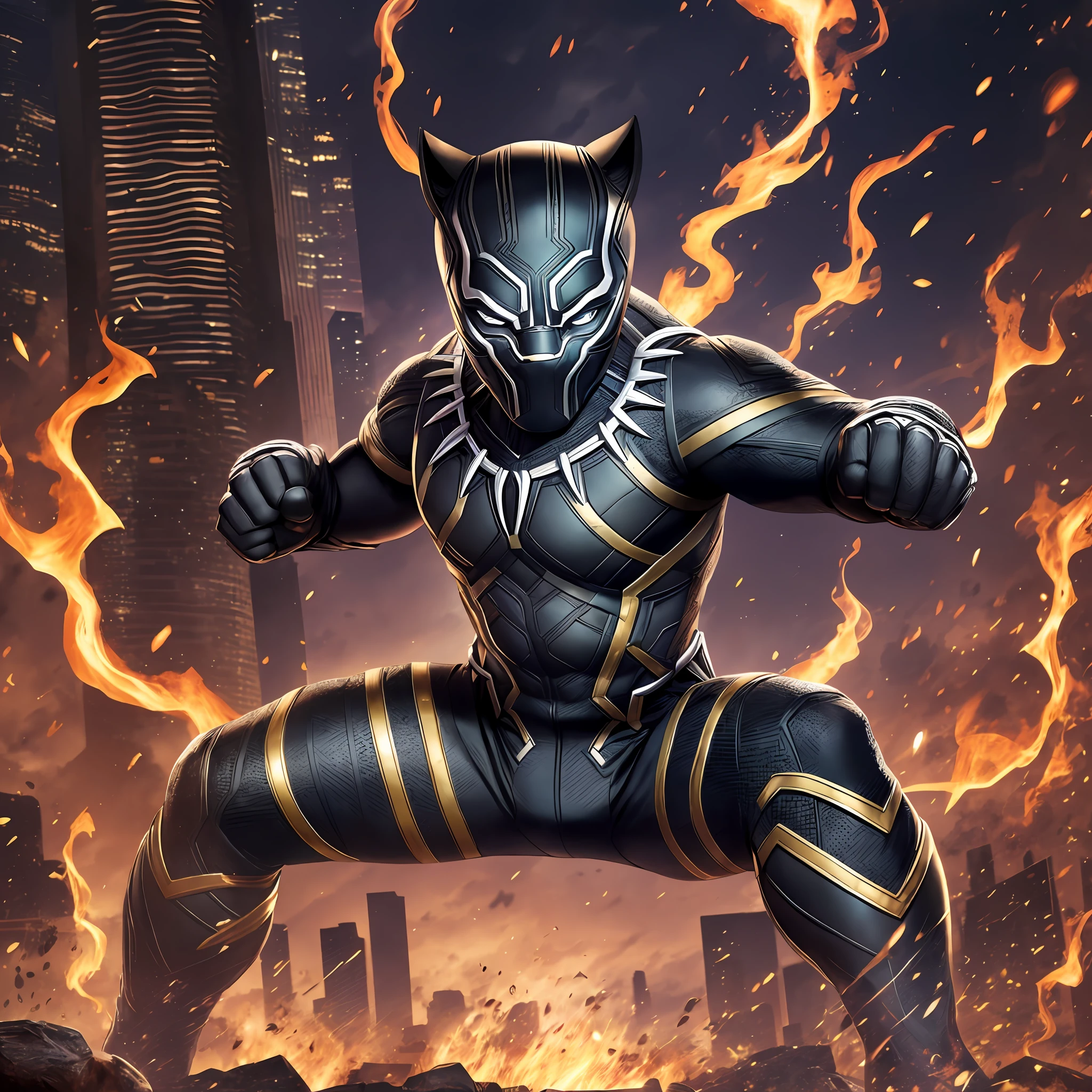 Marvel hero Black Panther, 3 years old, child, fighting pose, Wakanda background --auto --s2