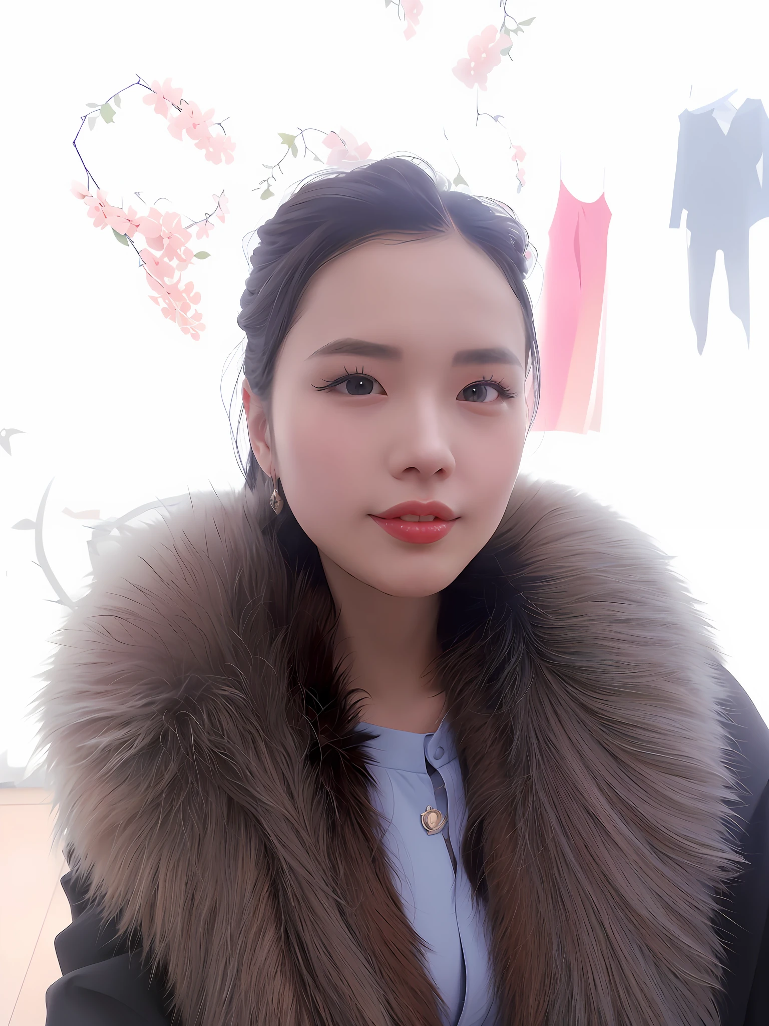 arafed woman wearing a fur collar and a blue shirt, gorgeous young korean woman, beautiful south korean woman, beautiful young korean woman, korean woman, wan adorable korean face, young cute wan asian face, korean girl, young adorable korean face, xintong chen, a beautiful fox lady, wenfei ye, inspired by Sim Sa-jeong, heonhwa choe