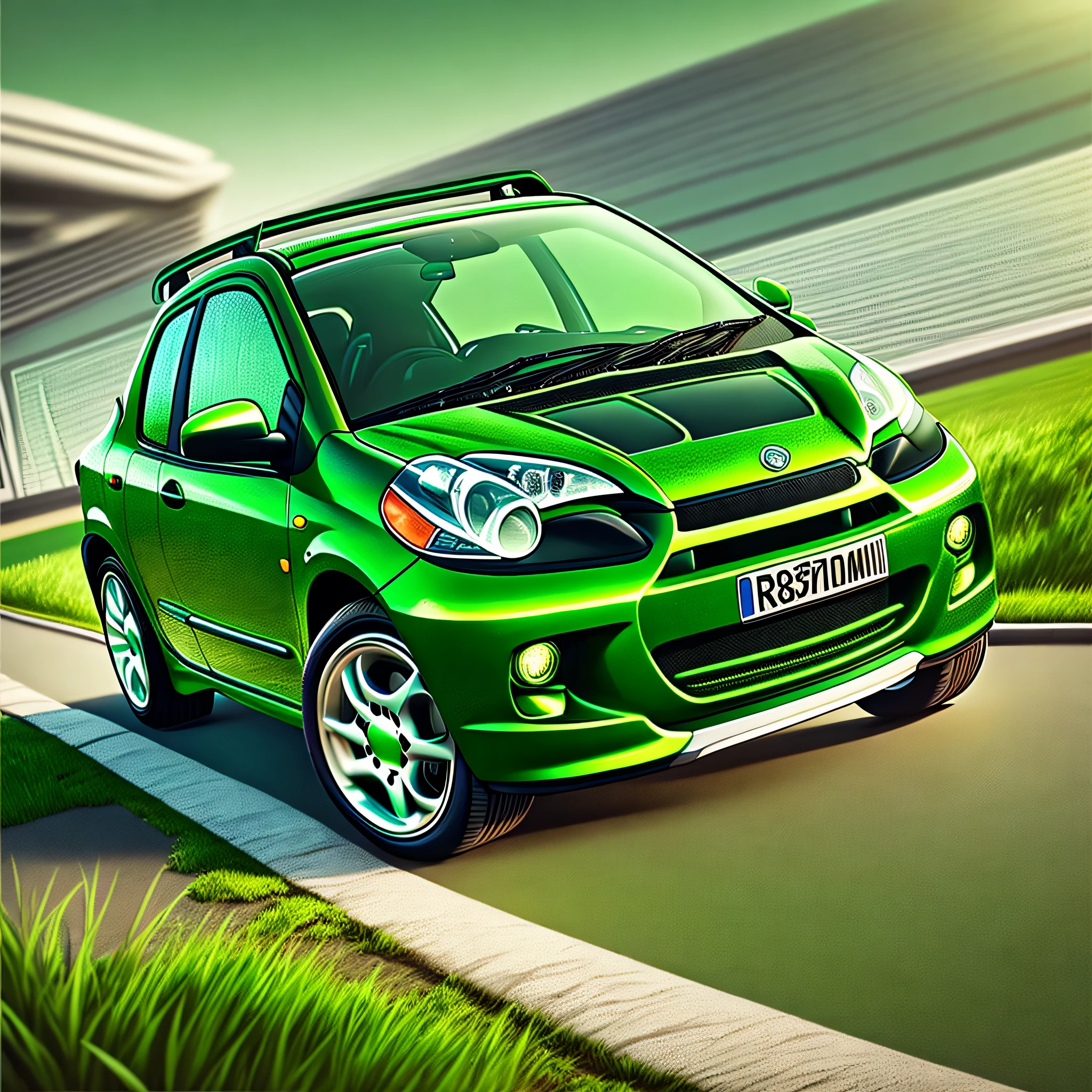 "Develop an image of a turbocharged 2001 Corsa Wind, moss green color, with an ultra-realistic look that makes it look like the car is about to leave the screen!" --auto --s2