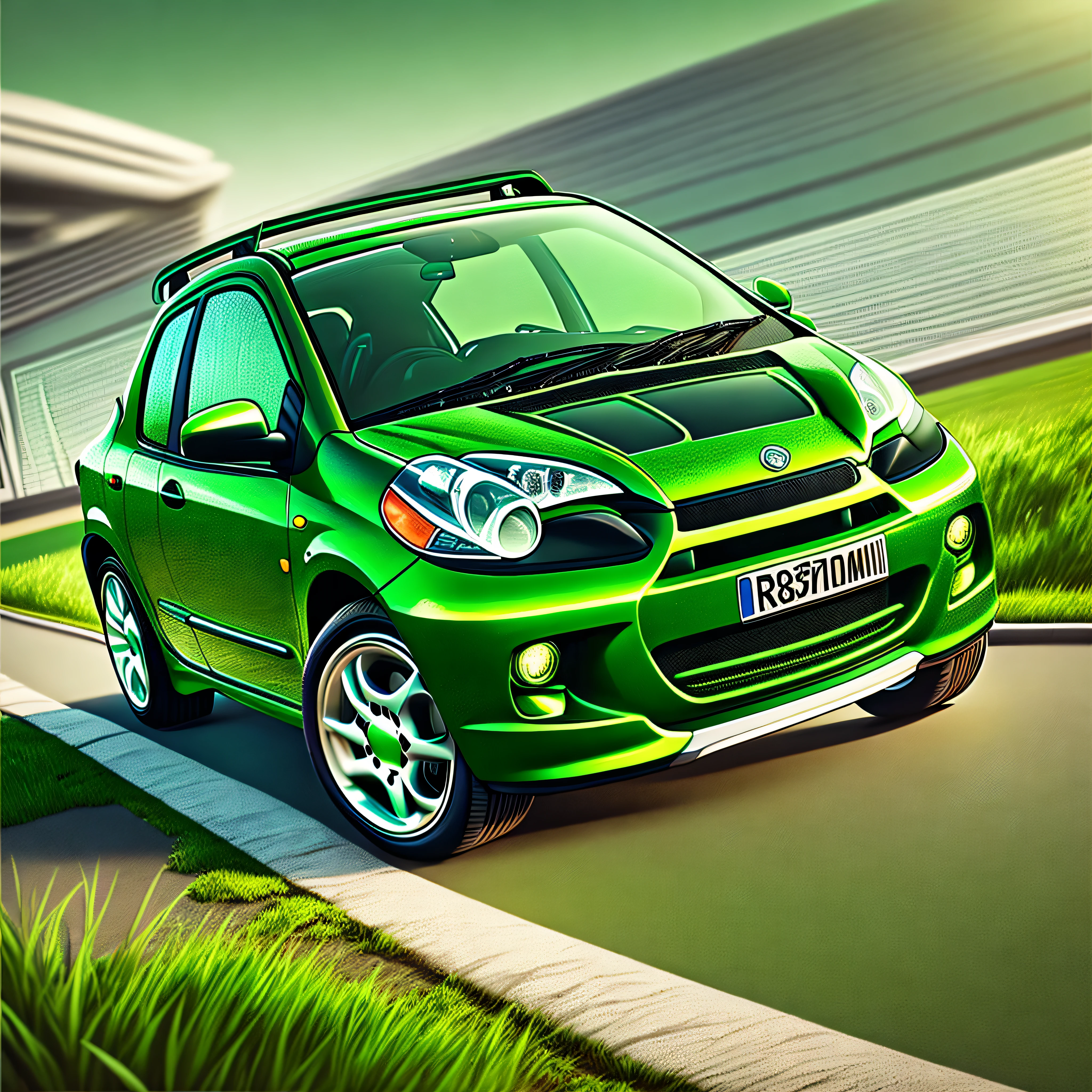 "Develop an image of a turbocharged 2001 Corsa Wind, moss green color, with an ultra-realistic look that makes it look like the car is about to leave the screen!" --auto --s2