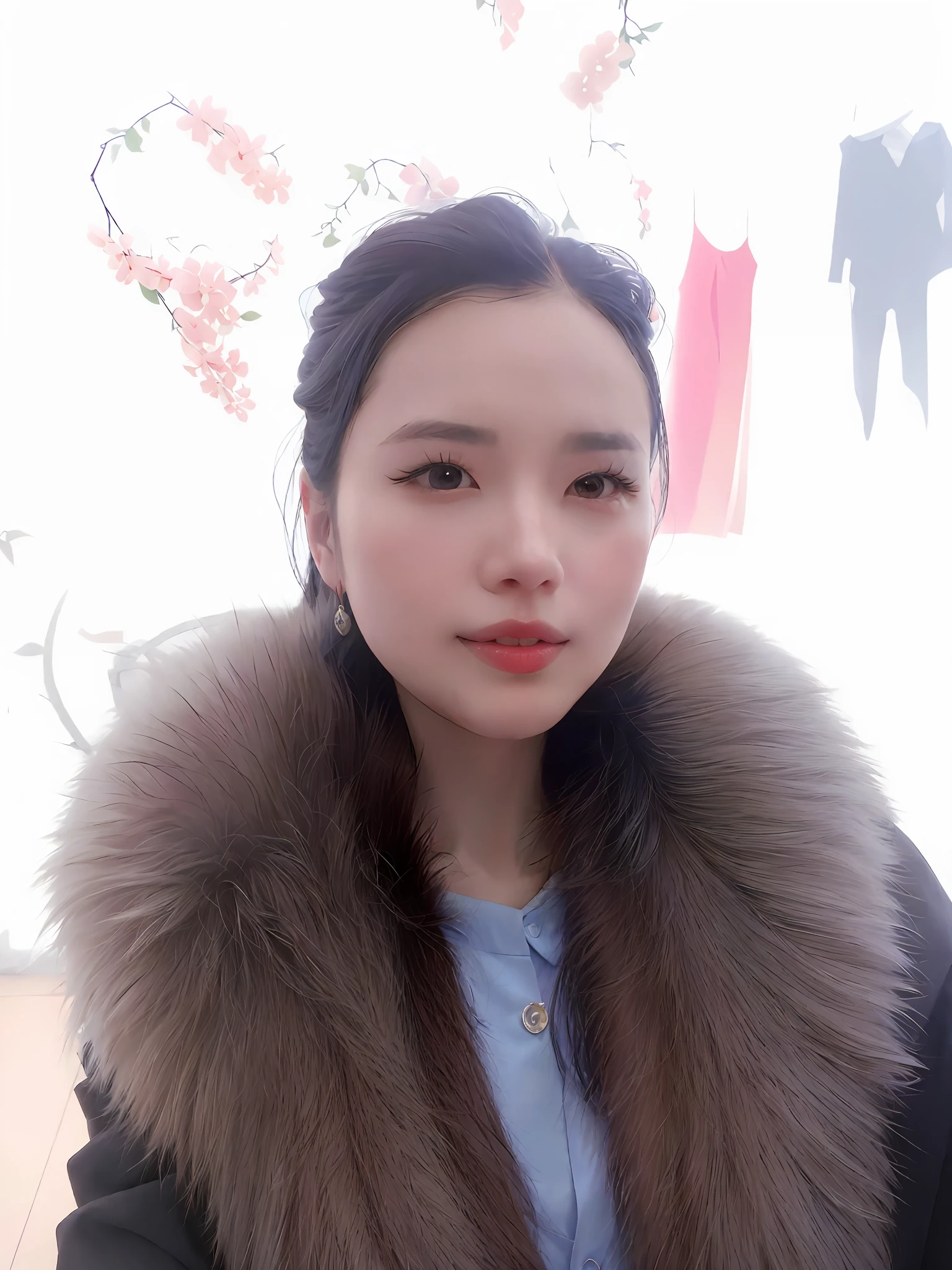 arafed woman wearing a fur collar and a blue shirt, gorgeous young korean woman, beautiful south korean woman, beautiful young korean woman, wan adorable korean face, young cute wan asian face, korean girl, korean woman, young adorable korean face, a beautiful fox lady, xintong chen, wenfei ye, heonhwa choe, inspired by Sim Sa-jeong