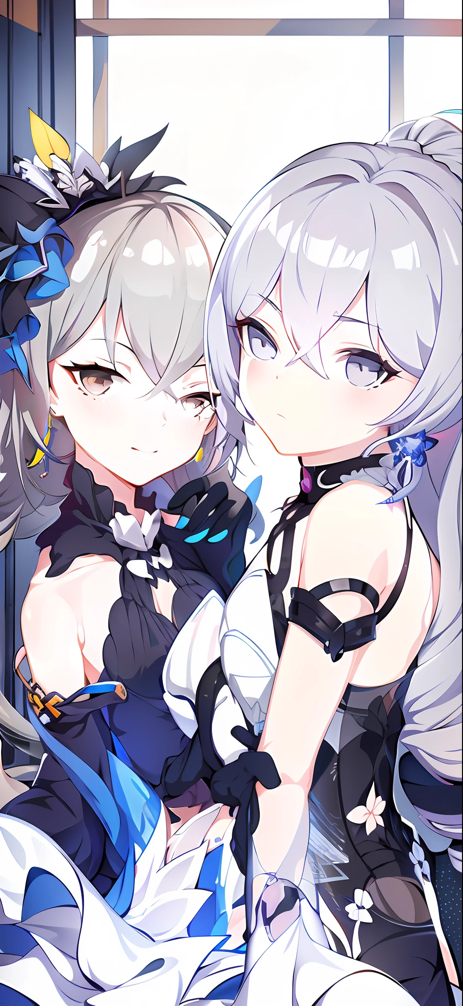 anime - style image of two girls in a room with a window, from arknights, characters from azur lane, from the azur lane videogame, from girls frontline, two beautiful anime girls, girls frontline style, azur lane style, sirius a and sirius b, arknights, anime moe artstyle, wlop and sakimichan