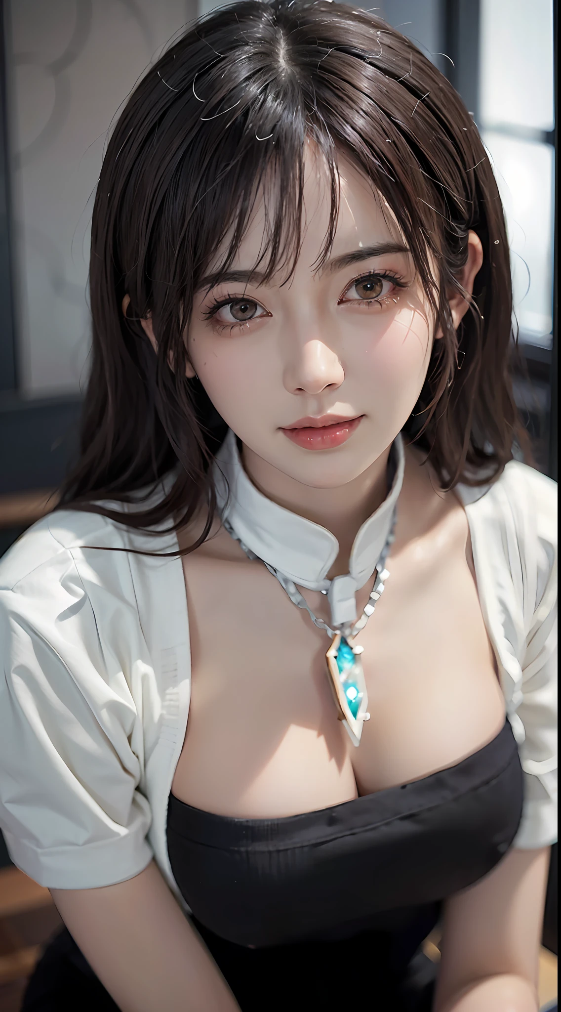 Black hair, (long hair), black eyes, (glowing eyes), (white thighhighs:1.2), orgasmic face, seduction, eroticism, seductive expression, black face, charming, blushing, shyness, shyness, shyness, disgust, disgust, (oversized), played badly,, make eyes at someone, ah-hey, comfortable, screaming, opening mouth, drooling, sexual spasms, White skin red, rosy face, sweat, wet body, color, alone, crying on the ground in a student uniform, duck sitting, desire dissatisfaction, loneliness, caress, sexual pleasure, enduring pleasure, erk off, A charming expression, (crying on the ground in a student uniform detail portrayal), (duck sitting detail depiction front), detail portrayal, bust (Masterpiece), (Close Up), ( Best Quality), Extremely detailed, (Close Up) Exquisite, Beautiful, (Close Up), (A Beautiful Girl), (Collar, Collar), (Detailed Pink Areolae Nail:, (delicate depiction of skin), (voluminous skin: 1.4), top-notch CG quality 8k wallpaper, realistic, master level, masterpiece, portrait, center, viewing lens, beautiful Chinese and Korean mixed blood idols, (ultra fine description of facial and facial details), (blushing face), lip biting makeup, sweet smile, perfect facial features, red eyes, blind bands+hair over one eye, (Ruby nail). fat_ Mons, cameltoe,