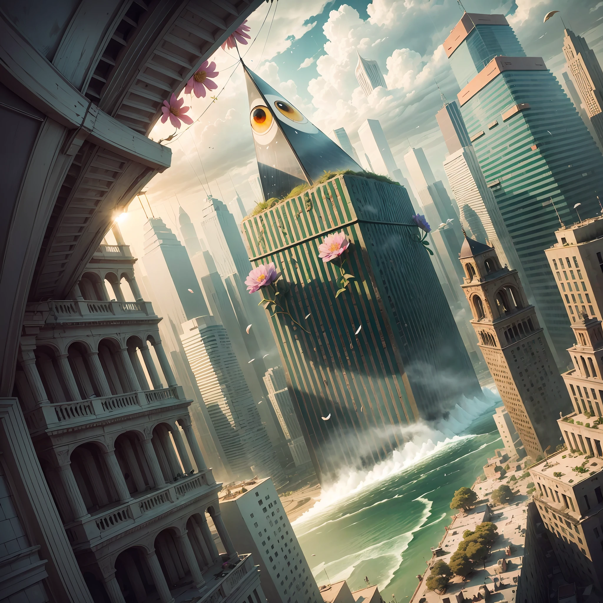 The wind drifted the city towards the base of the cactus, through the cactus of thunderstorm clouds, and met the eye of the kite in the air.
The kite eye looked at the small flower blooming from the tip of the measuring ruler, and it looked at the thick fleshy petals on the small flower, ready to get closer to look at it.
In an instant, the eye of the kite was swallowed by small flowers, and the petals were hugged into buds. When the little flower blooms again, the Kite Eye becomes its captive, creating sight for it.
The Cactus Eye is still transmitting footage for the live broadcast: the cactus moves, shattering the city, and the ruins fall on the sea. Rain and snow weigh down on the city, and the buildings tilt and fall towards the sea. --auto --s2
