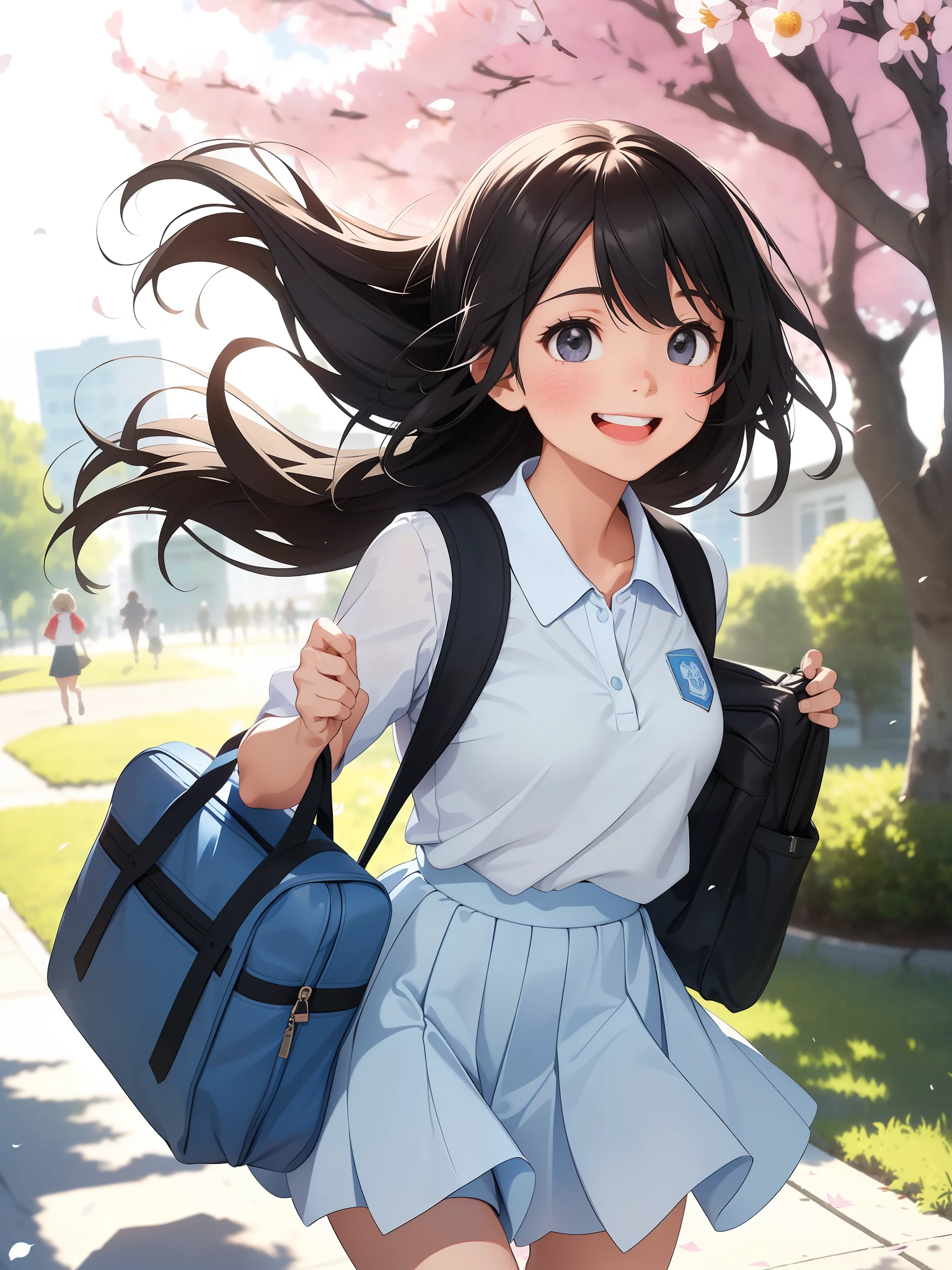 (On a bright spring day (day:1.0), under the clear blue sky (sky:1.0),
BREAK
a high school girl walks with her hair dancing lightly in the wind (hair:1.0). The image is softened at the edges, capturing the youthful and vibrant essence of the scene.
BREAK
Her smile, rendered in soft focus, illuminates the surroundings (smile:1.0) and her school bag symbolizes her passion for learning (school bag:1.0).
BREAK
Each stride she takes is full of energy (stride:1.0), and her light laughter rings through the air (laughter:1.7), encapsulated perfectly with the soft focus technique.
BREAK
The background is slightly blurred, emphasizing her in this springtime scene.
:1.2)