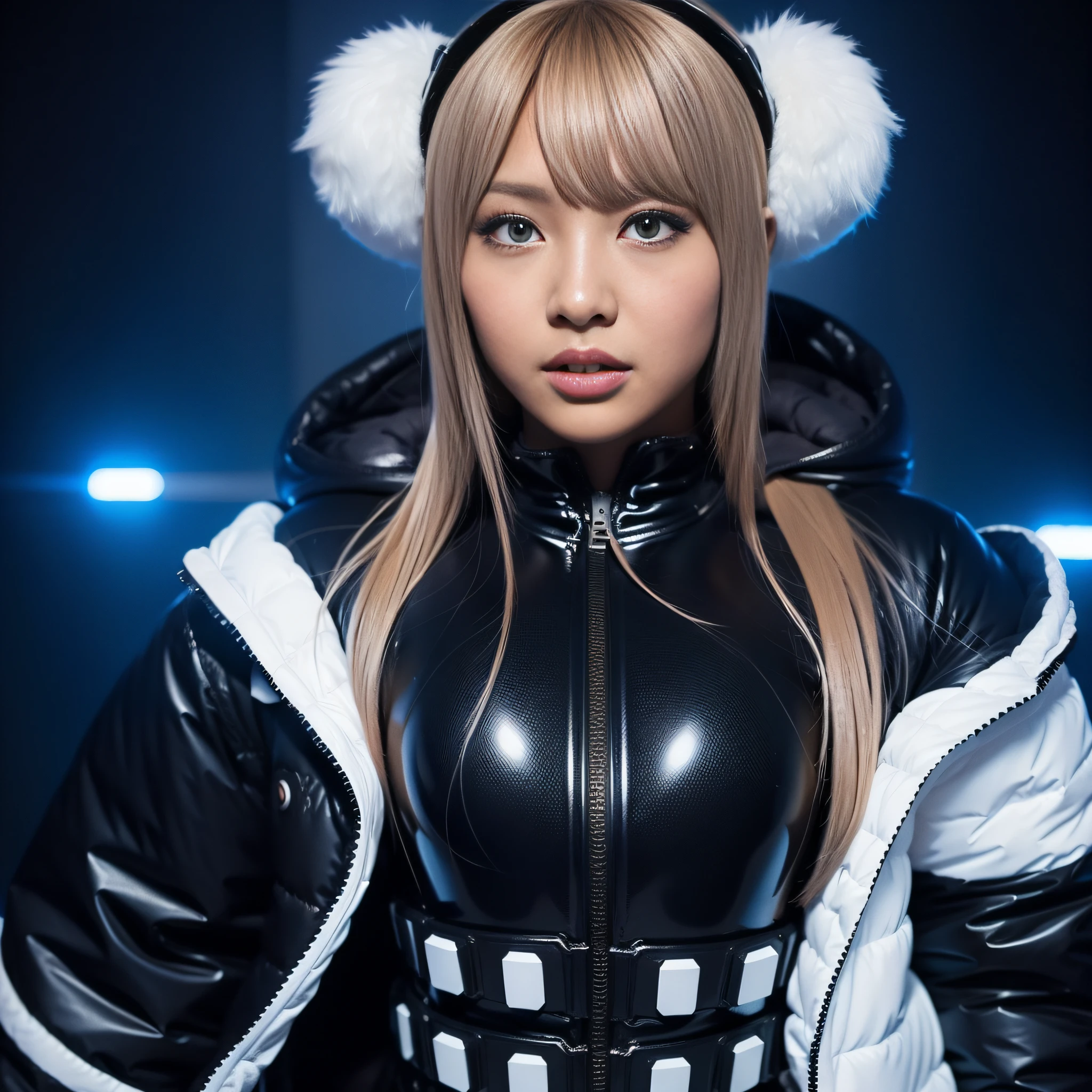 gyaru, dark-skinned, wears space battle suit, in universe