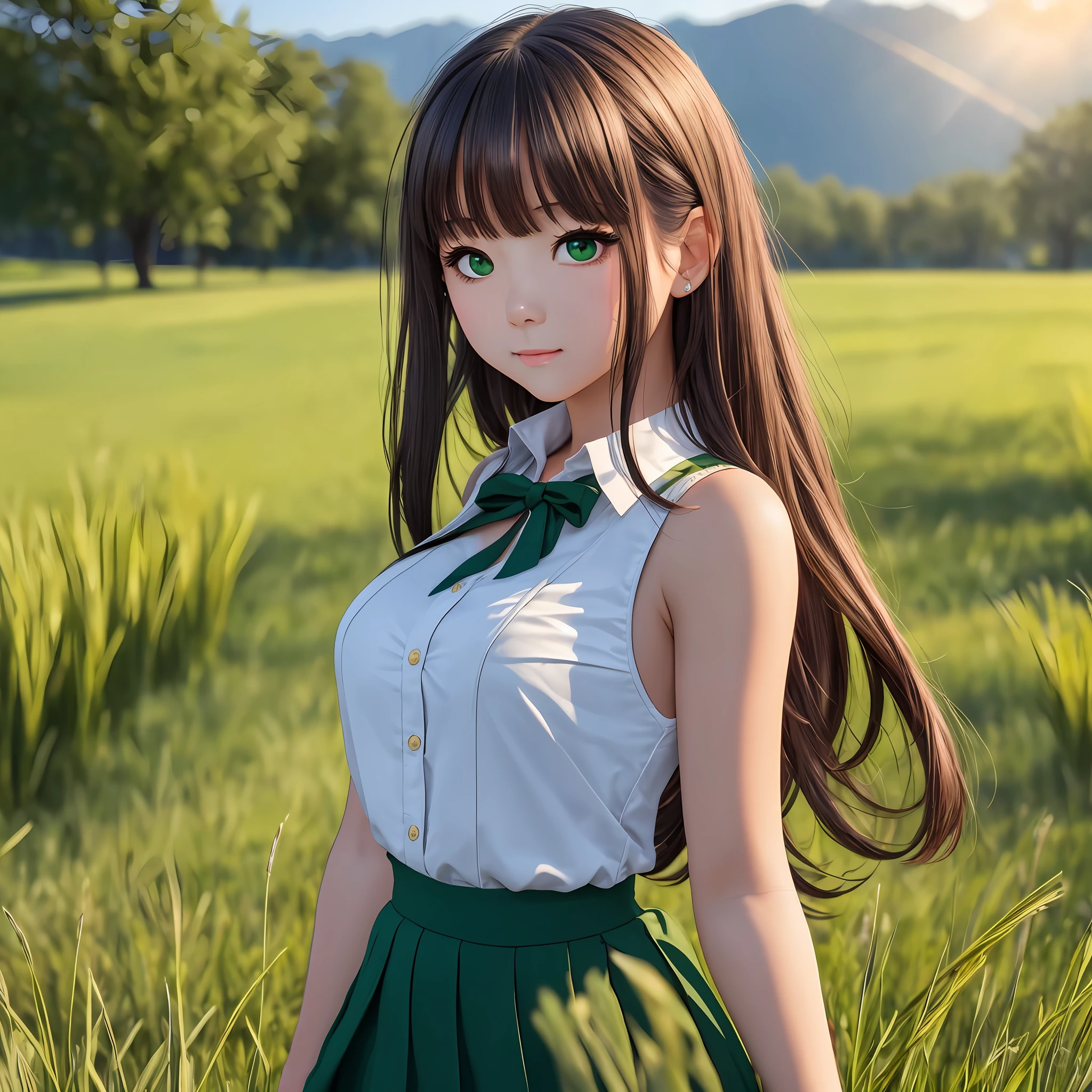 (HD quality, cute girl, looming, short skirt, fresh makeup, backlit shot, green grass) --auto --s2
