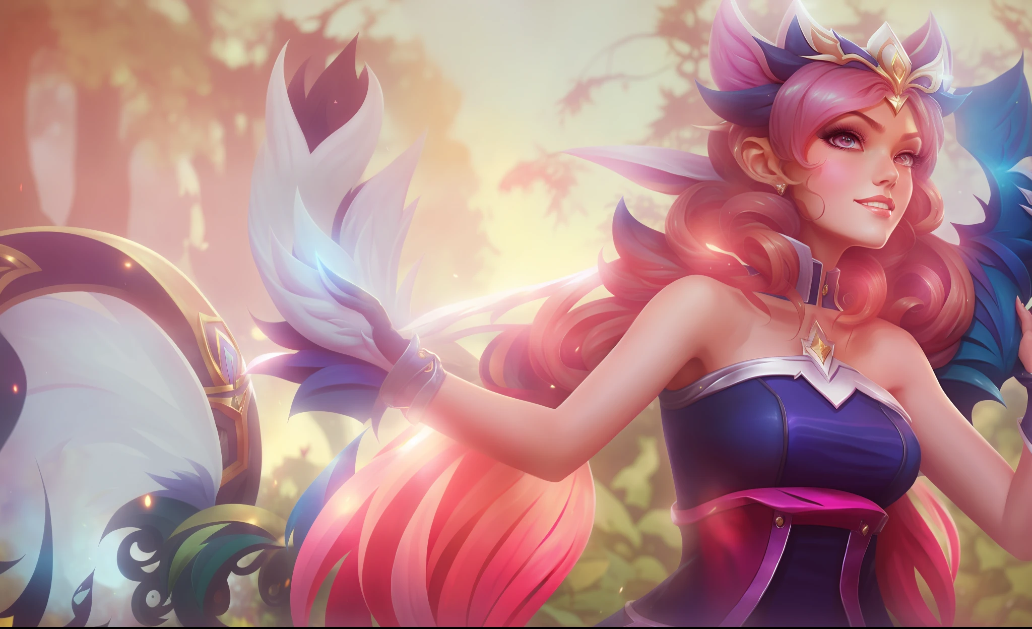 Um close up de um personagem de desenho animado segurando um celular, Seraphine Ahri KDA, Ahri, Extremely Detailed Artgerm, Portrait of Ahri, Miss Fortune League of Legends, Ahri de League of Legends, de League of Legends, Splash Art Anime ****, Like Artgerm, Style Artgerm, Trending Artgerm, Miss Fortune, 4k , Full realist