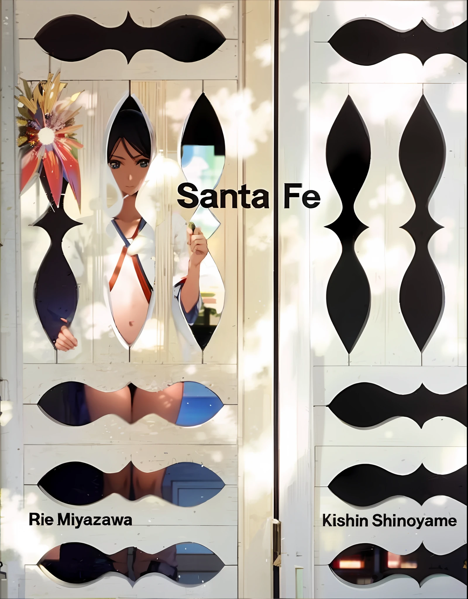 a close up of a door with a picture of a woman on it, shusei nagaoka, sana takeda, naoya tanaka, by Katsukawa Shun'ei, hajime isayama, ryuichi sakamoto, shinichi fukuda, by Kanō Sansetsu, aya takano, yuichi kato
