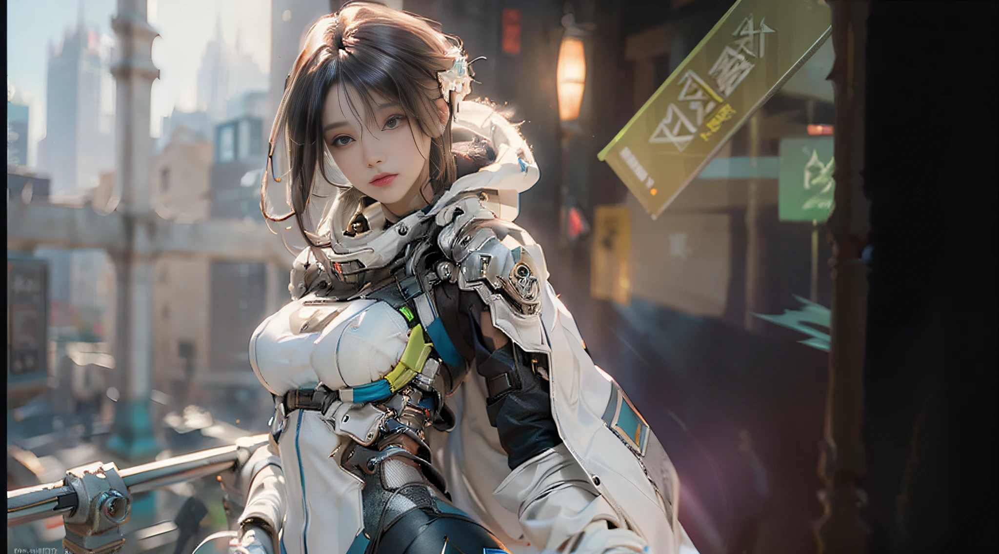 ((Best quality)), ((masterpiece)), (detailed:1.4), 3D, an image of a beautiful cyberpunk female,HDR (High Dynamic Range),Ray Tracing,NVIDIA RTX,Super-Resolution,Unreal 5,Subsurface scattering,PBR Texturing,Post-processing,Anisotropic Filtering,Depth-of-field,Maximum clarity and sharpness,Multi-layered textures,Albedo and Specular maps,Surface shading,Accurate simulation of light-material interaction,Perfect proportions,Octane Render,Two-tone lighting,Wide aperture,Low ISO,White balance,Rule of thirds,8K RAW,