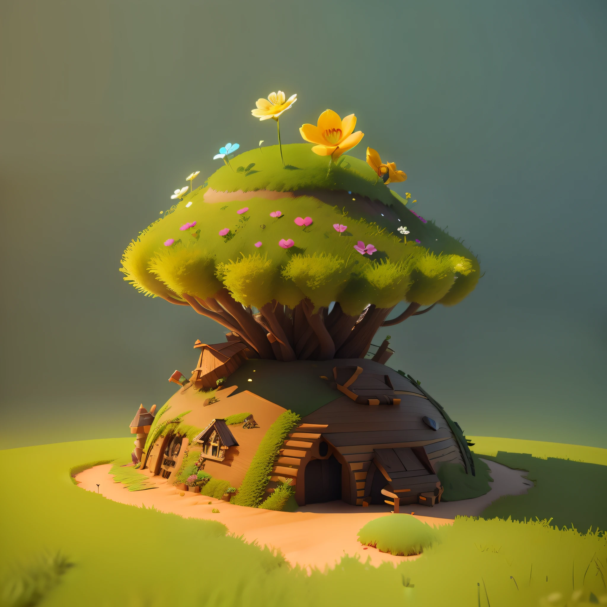 an anthill made from  animation groundhoug,cubby,cute,flower,3D,upscales
