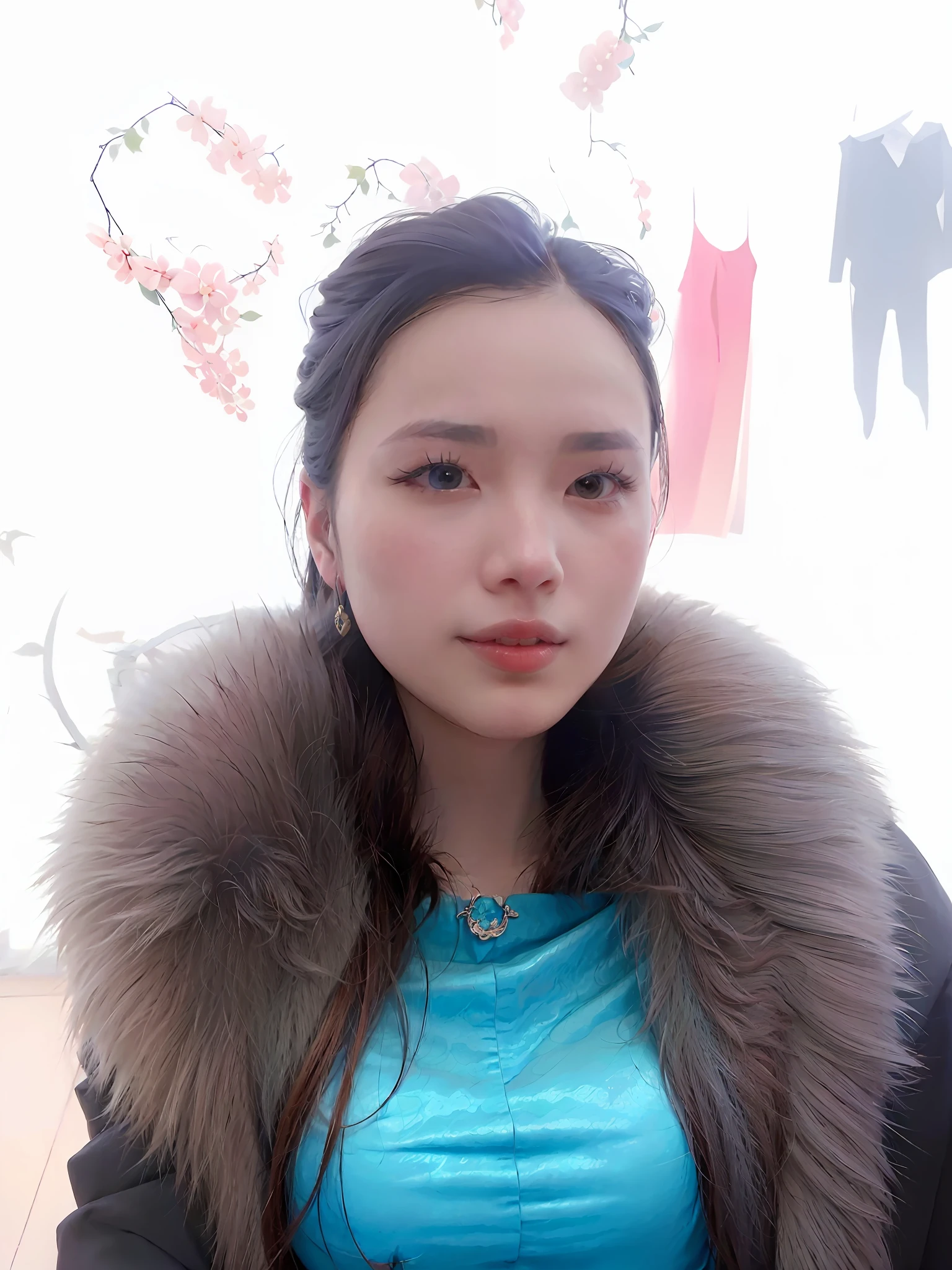 arafed woman wearing a fur collar and a blue shirt, gorgeous young korean woman, beautiful south korean woman, beautiful young korean woman, young cute wan asian face, young adorable korean face, korean woman, wan adorable korean face, korean girl, xintong chen, wenfei ye, a beautiful fox lady, inspired by Sim Sa-jeong, xision wu
