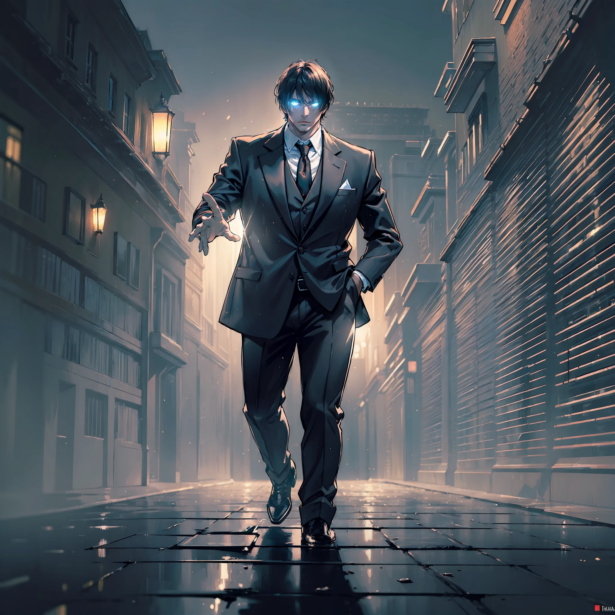 "(man:1.5), (elegant:1.3), (dark:1.2), slow motion, dramatic lights, heavy shadows, dark background"