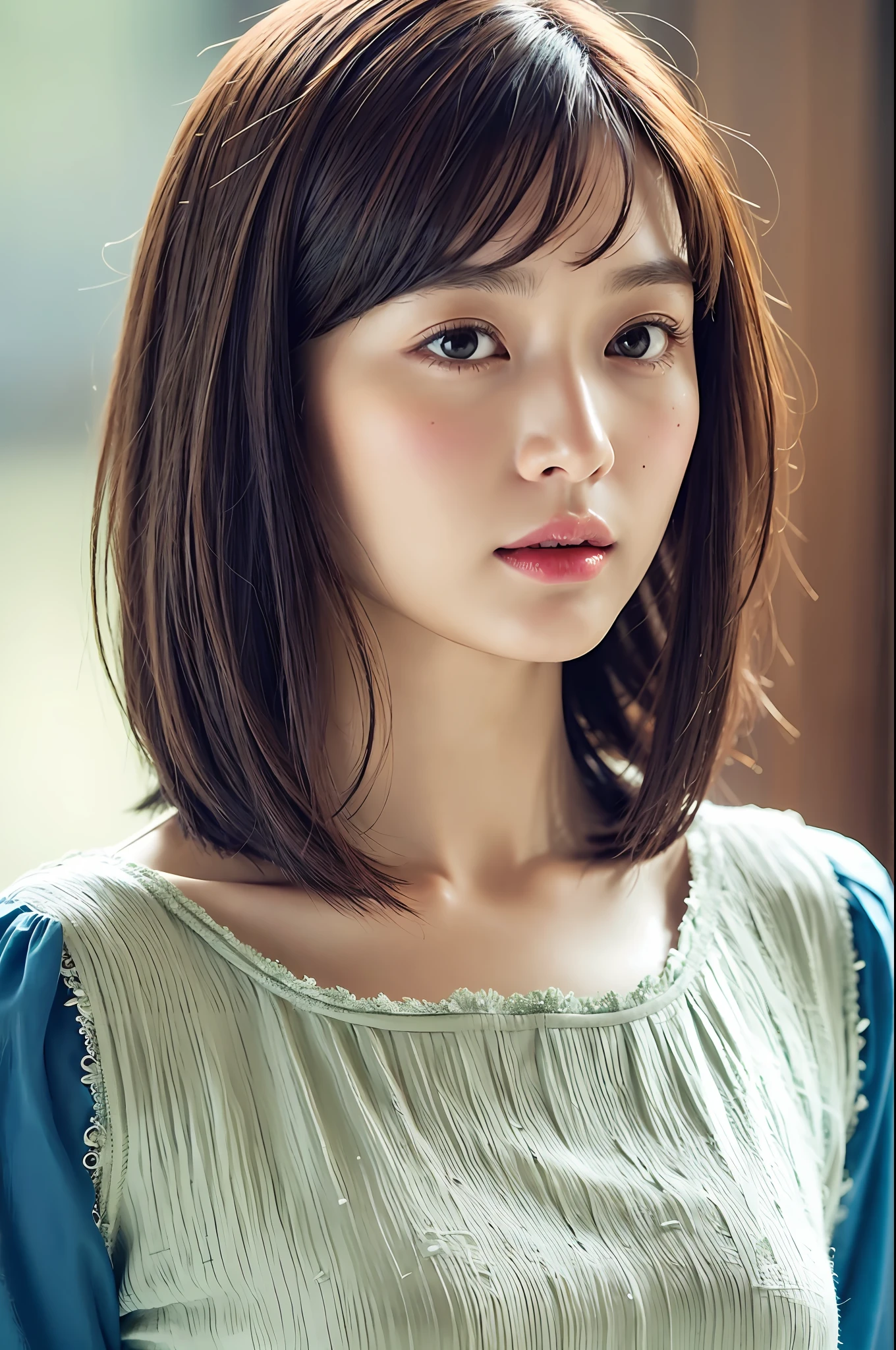 Top Quality, Masterpiece, High Definition, 1girl, Beautiful and Perfect Face, Bob Cut, Skipper Blouse, Intricate Details, Cinematic Feel, 8K, Very Detailed, Big