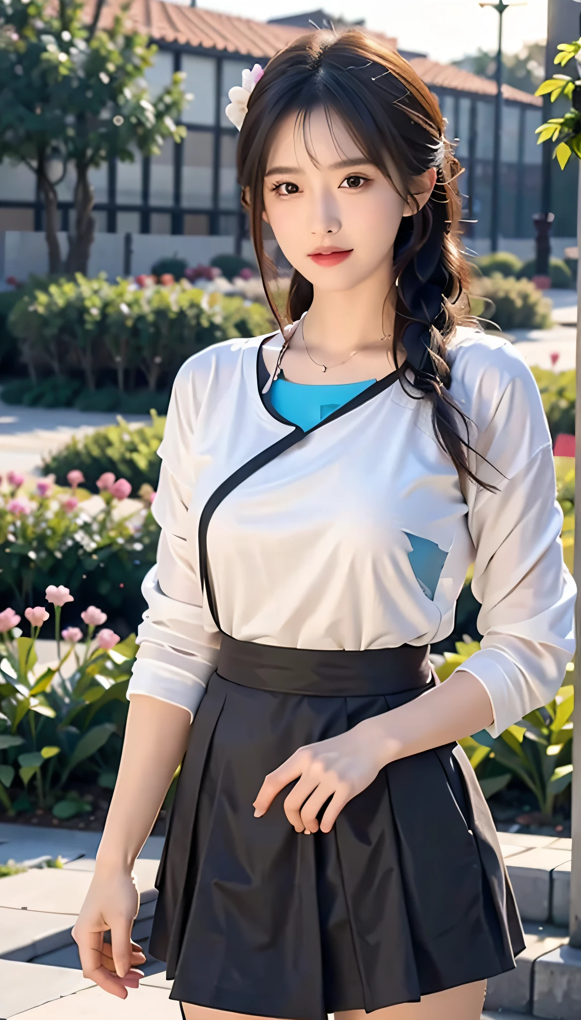 Masterpiece, Best Quality, (Realistic, Photorealistic Photo: 1.37), 8K, An Extremely Delicate and Beautiful, Amazing, Fine Details, Official Art, Ridiculous, Incredibly Ridiculous, Huge File Size, Ultra Detailed, Extremely Detailed, Beautiful Meticulous Girl, 1 Girl, (Perfect Female Figure), Full Body, Short Skirt,