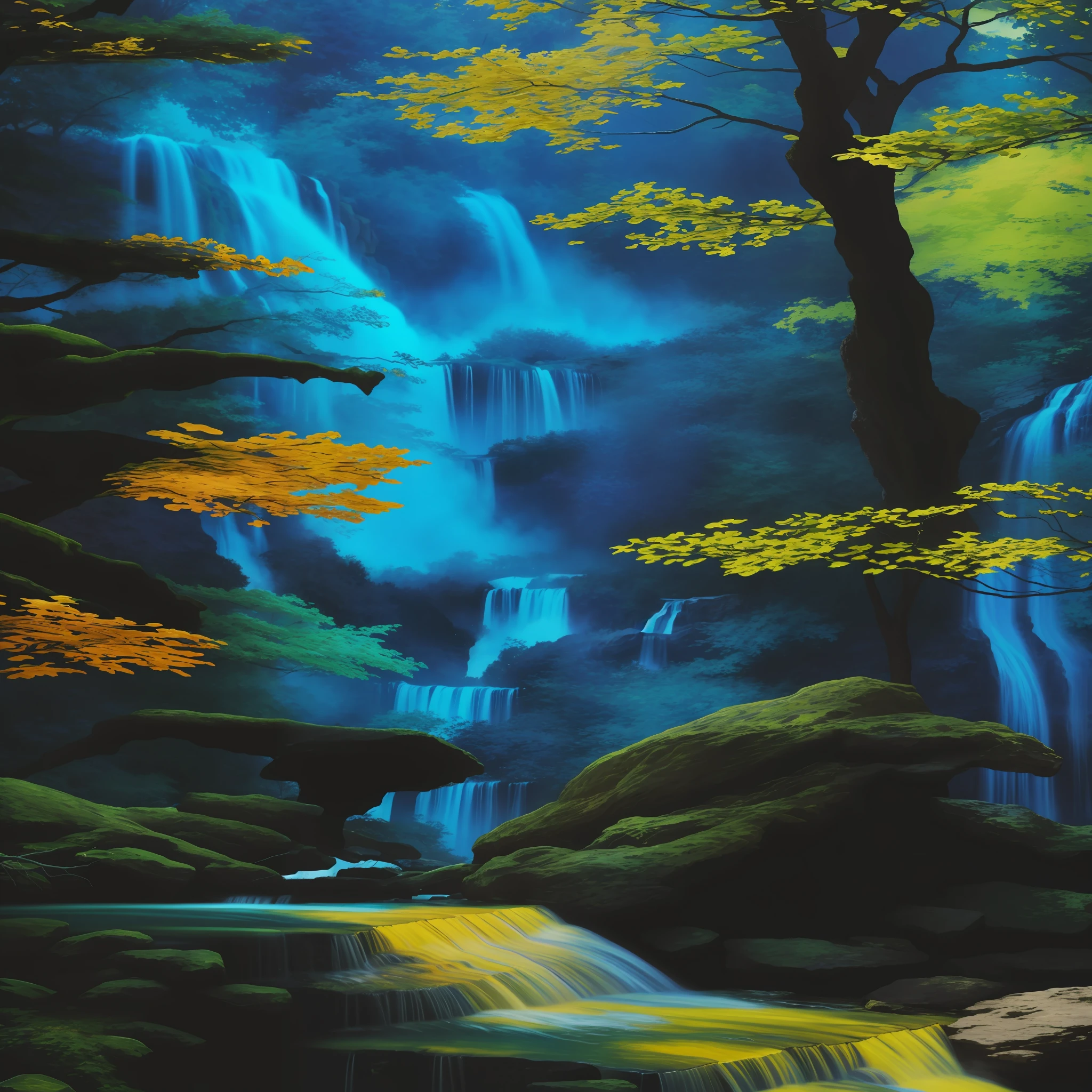 Van Gogh, van Gogh color palette, Van Gogh drawing colors, drawing style equal to Van Gogh's, Van Gogh style, A closeup of a waterfall in a forest with a rock in the foreground, stunning waterfall, forest and waterfall, beautiful stunning waterfall, alien waterfall, an endless waterfall, peaceful beautiful waterfall,  vertical wallpaper, floating waterfalls, 4k vertical wallpaper, with trees and waterfalls, 4k vertical wallpaper, various waterfalls, beautiful waterfall, 8k vertical wallpaper, 8k vertical wallpaper