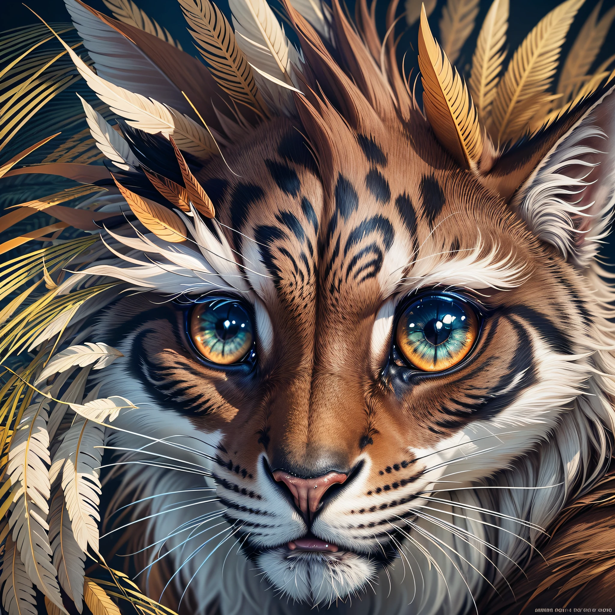 "Wildlife Encounter": A close-up capture of a majestic, wild animal in its natural habitat, capturing every whisker, feather, or scale in stunning detail, Surrealism, color field printing, high detail, UHD, 8k, anatomically correct, cinematic lighting 4d quality --auto --s2