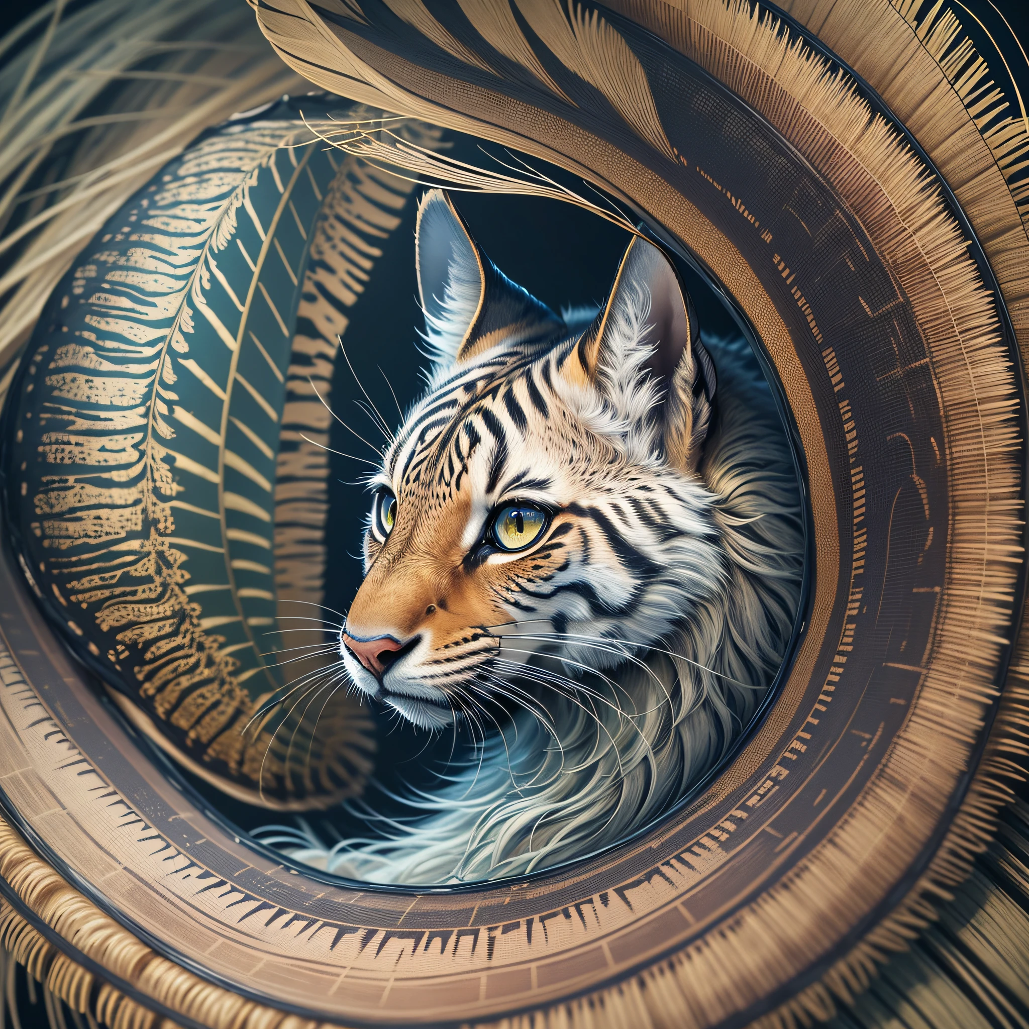 "Wildlife Encounter": A close-up capture of a majestic, wild animal in its natural habitat, capturing every whisker, feather, or scale in stunning detail, Surrealism, color field printing, high detail, UHD, 8k, anatomically correct, cinematic lighting 4d quality --auto --s2