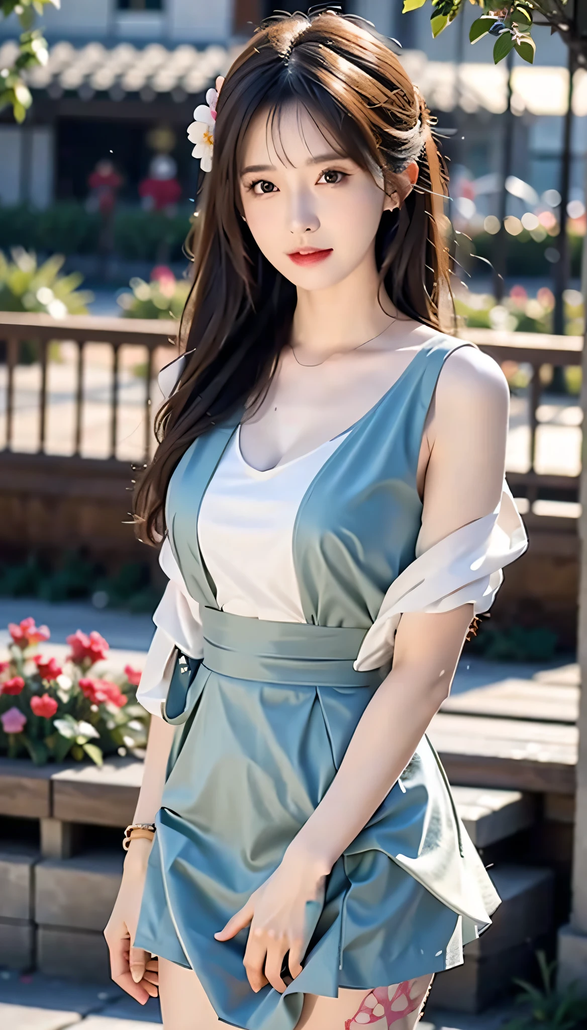 Masterpiece, Best Quality, (Realistic, Photorealistic Photo: 1.37), 8K, An Extremely Delicate and Beautiful, Amazing, Fine Details, Official Art, Ridiculous, Incredibly Ridiculous, Huge File Size, Ultra Detailed, Extremely Detailed, Beautiful Meticulous Girl, 1 Girl, (Perfect Female Figure), Full Body, Short Skirt,