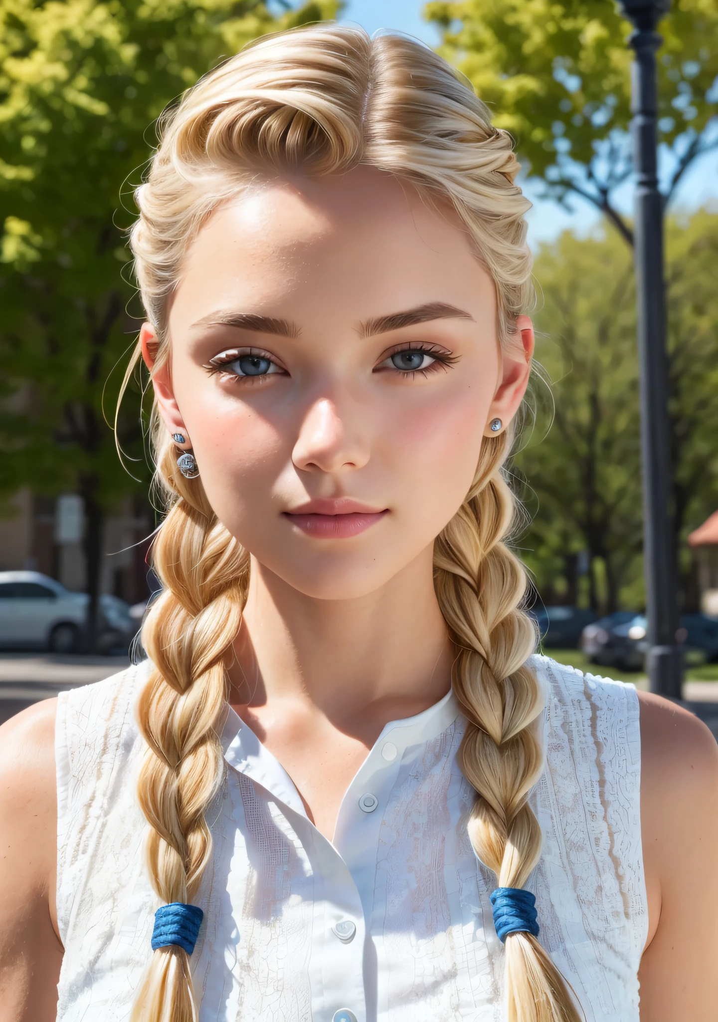 Beautiful Caucasian woman, model shooting style, street fighter Camie (full body) photo, 1 girl, (Country lodge: 1.8), ((Pretty face: 1.8, Perfect face: 1.3)), (White skin), (from top: 1.2), Best Quality, Epic (by Lee Jefferies Photo, Sony a7, 50 mm, pores: 1.5, color, hyper detail: 1.5, film particles:1.4, Hyper-Realistic: 1.5), Ultra-realistic realistic textures, ultra-realistic eyes, masterpiece, Unreal Engine 5, highly detailed CG Unity 8k wallpaper, highly detailed photos, surreal light, (Pulitzer Photography Award and Taylor Wessing Photography Award), one braid knot, blonde, clean clothing, face close-up, masterpiece, Realistic skin texture, ultra detailed, shiny hair and skin