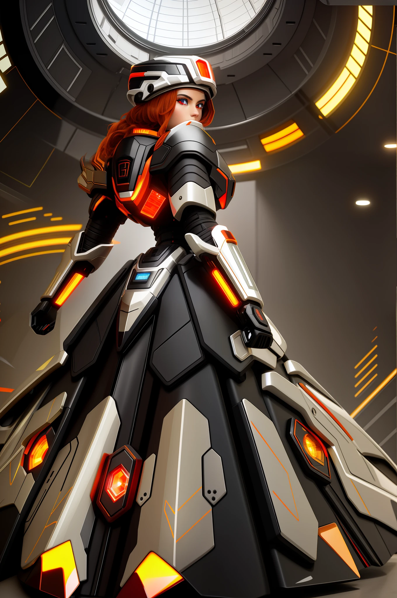 Metallic obsidian with orange highlights, red lights, black-red detailing, and black-red accents