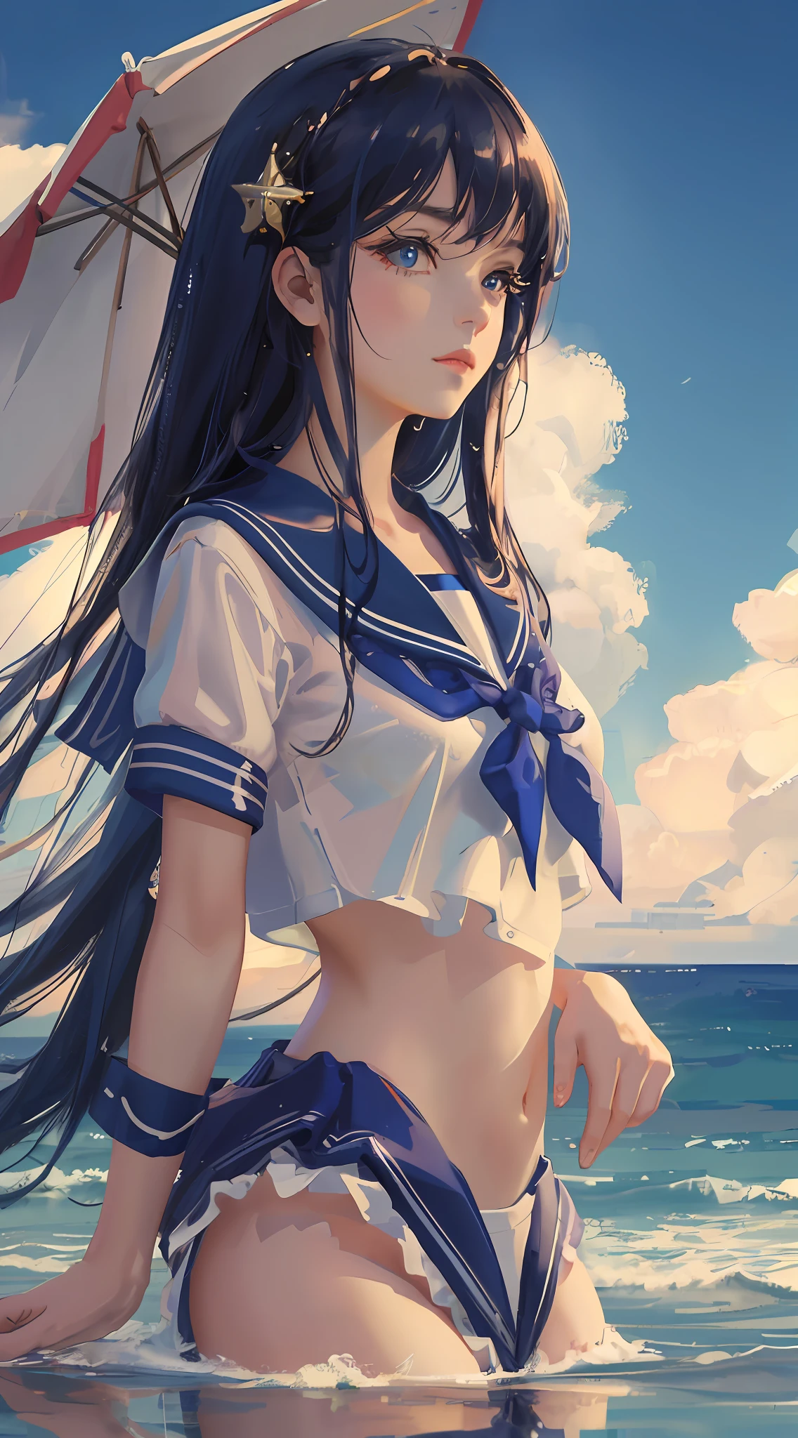 sailor suit, wet, girl, exquisite, wallpaper, 8K, pretty, exquisite