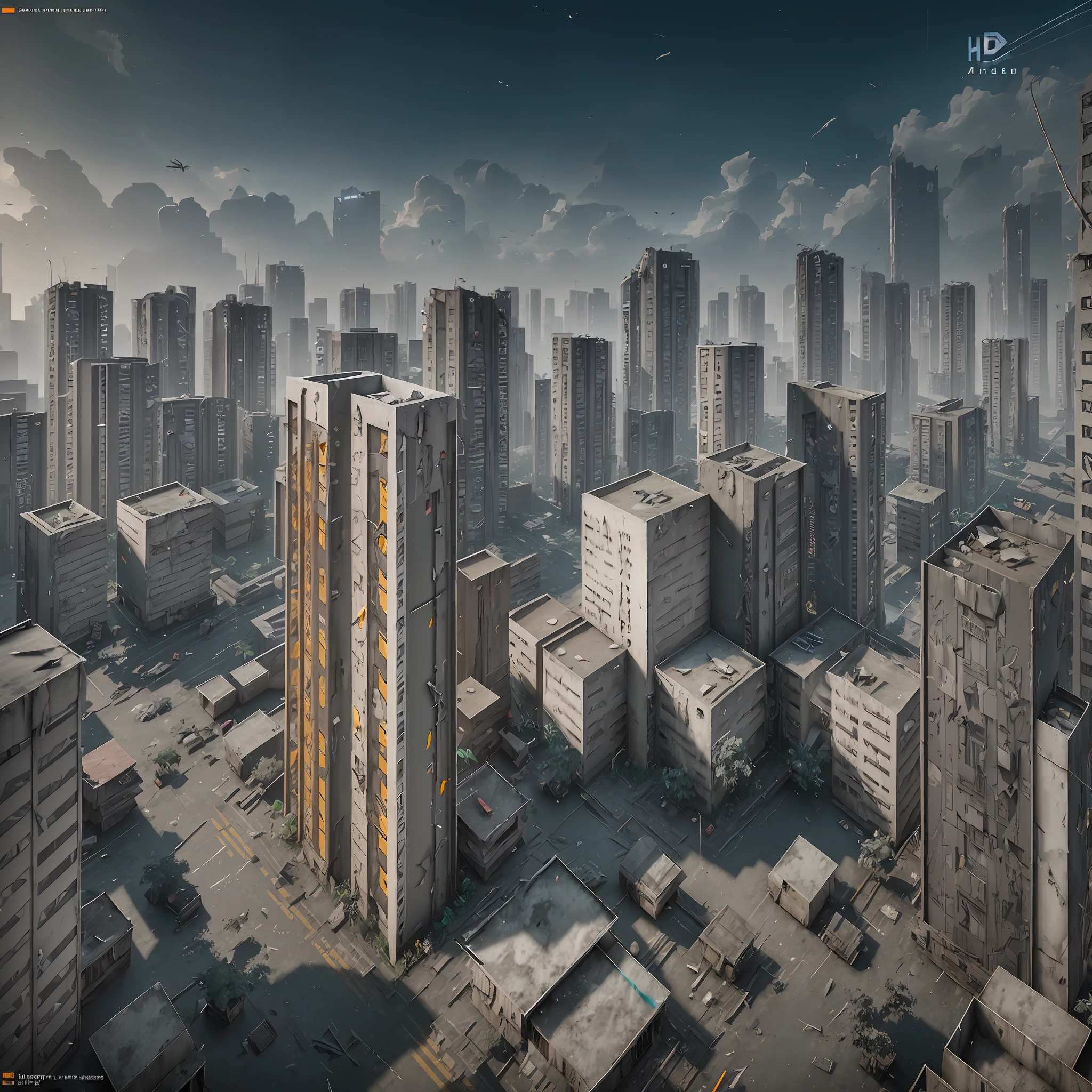 3D model HD rendering, building rendering, right Angle isometric view, 45 degree Angle, (grey background), high detail, film, global lighting, reality lighting, Unreal Engine rendering, Substance 3D, Octane rendering, (hdr:1.3), (Jakarta ghetto architecture), Crash, combat damage style, overgrown weeds --auto --s2