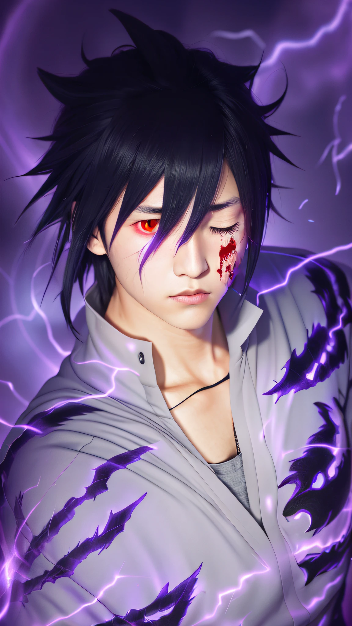 ((There are three small black dots rotating in the red pupil))