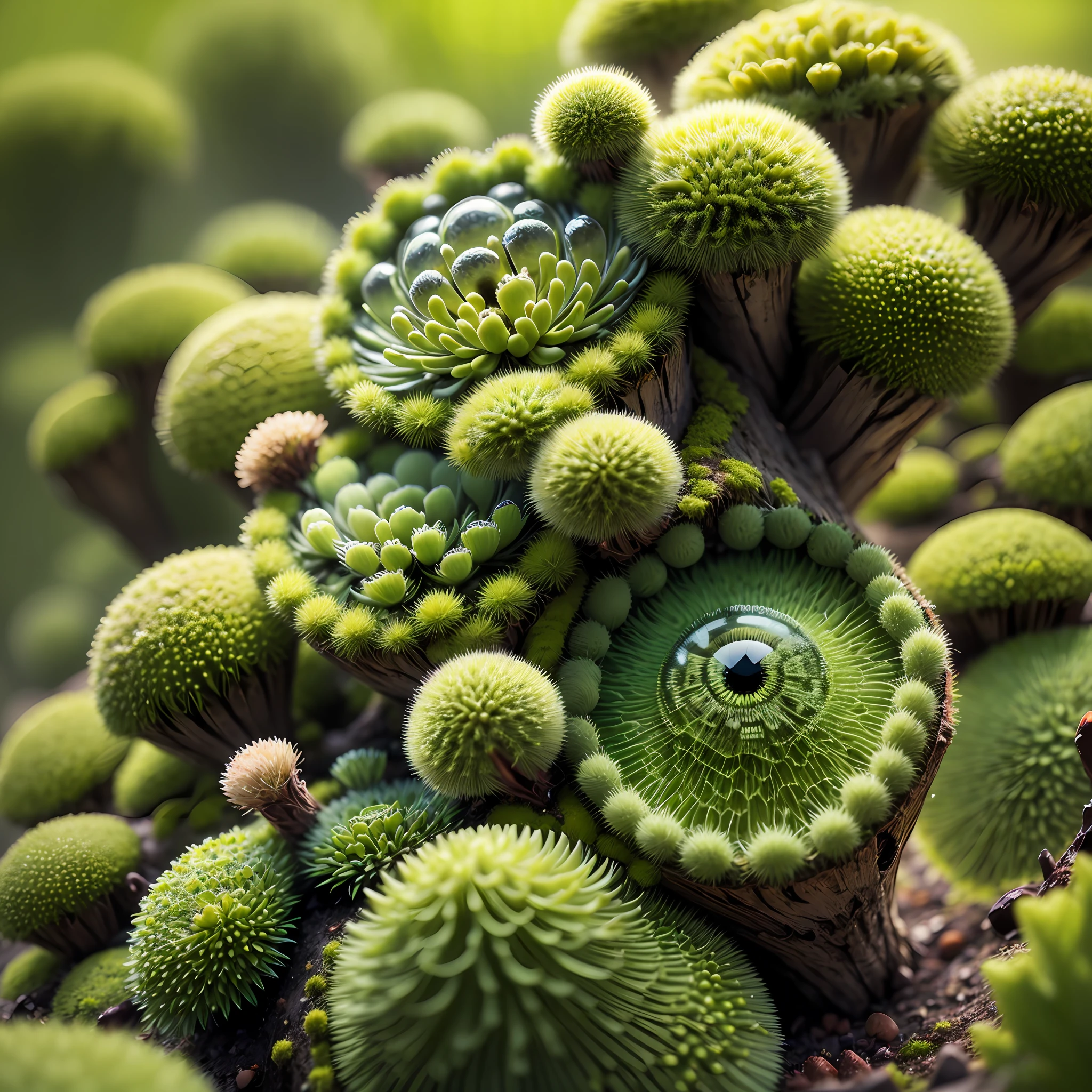 mosses lichens nano world detail, macro lens, high details, photorealistic, cinematic lights, luminous eye --auto --s2
