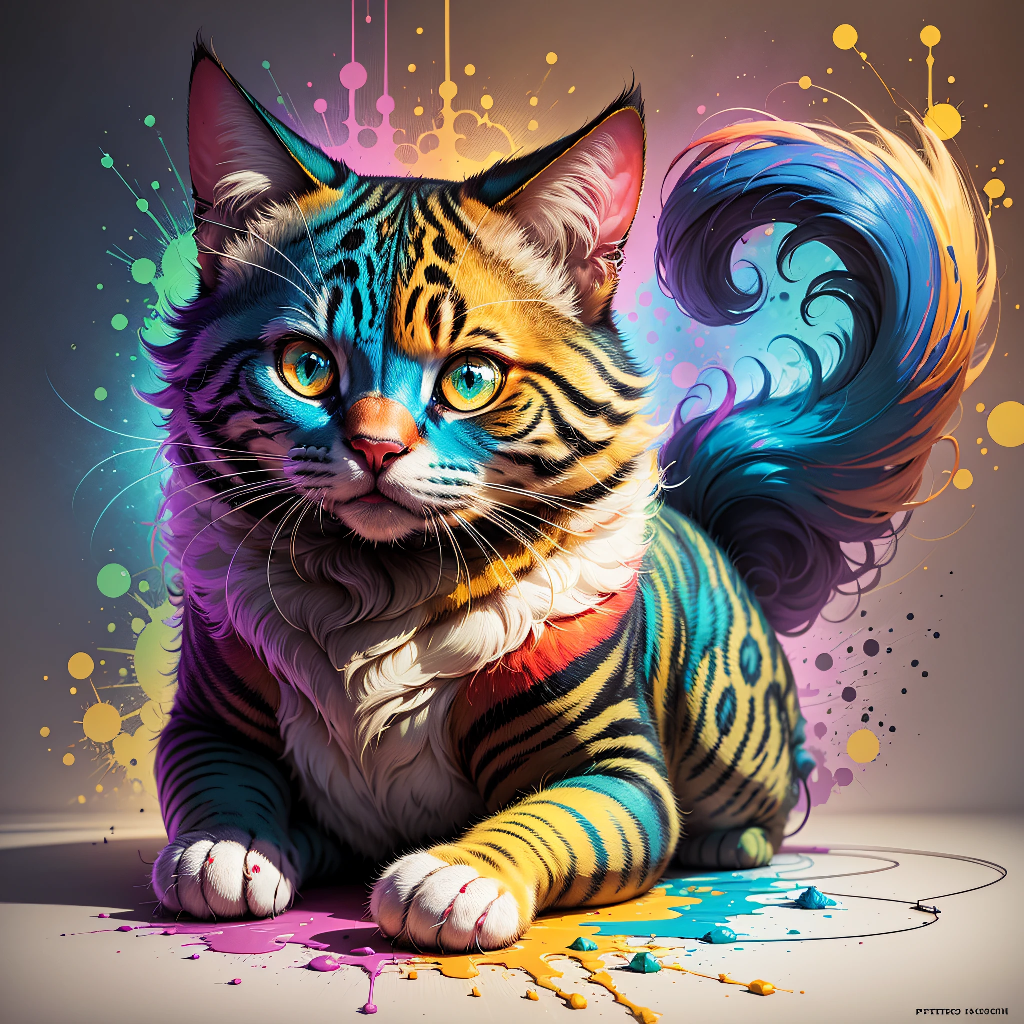 technicolor, vibrant, Chemical Cat, radioactive glow, Biohazard, abstract art by Petros Afshar, oversaturated --auto --s2