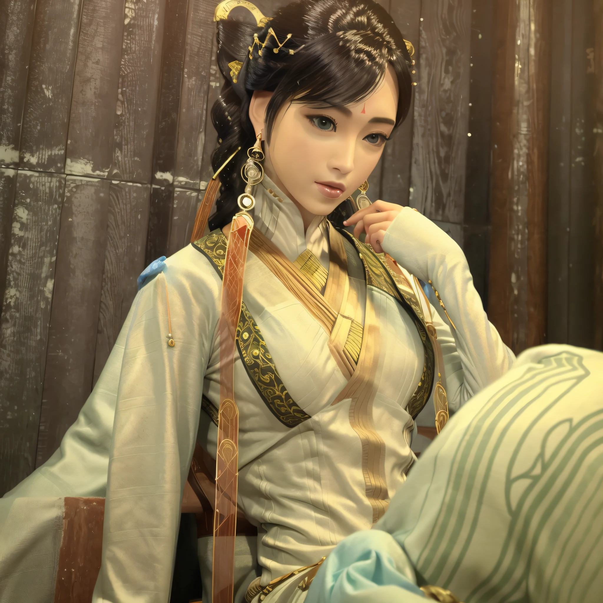 The highest quality, a beautiful woman in Chinese ancient costume, white gauze covered her face, her appearance is looming, her face has burn marks, and her figure is graceful --auto --s2