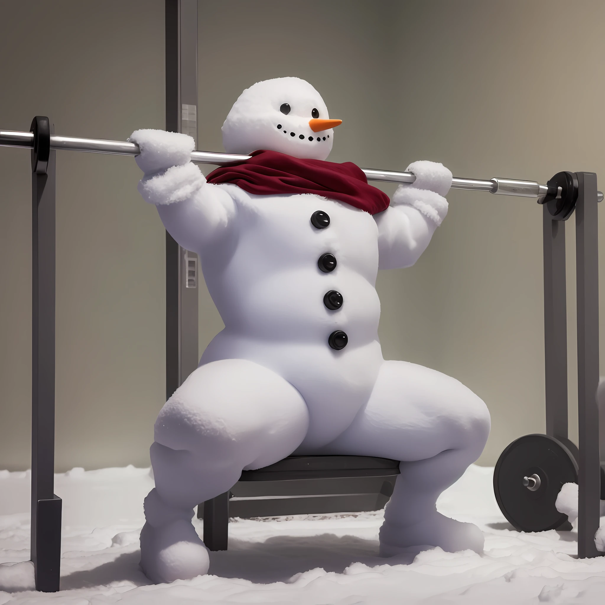 Snowman practicing weight lifting, 50k, ultra realistic, best quality --auto --s2