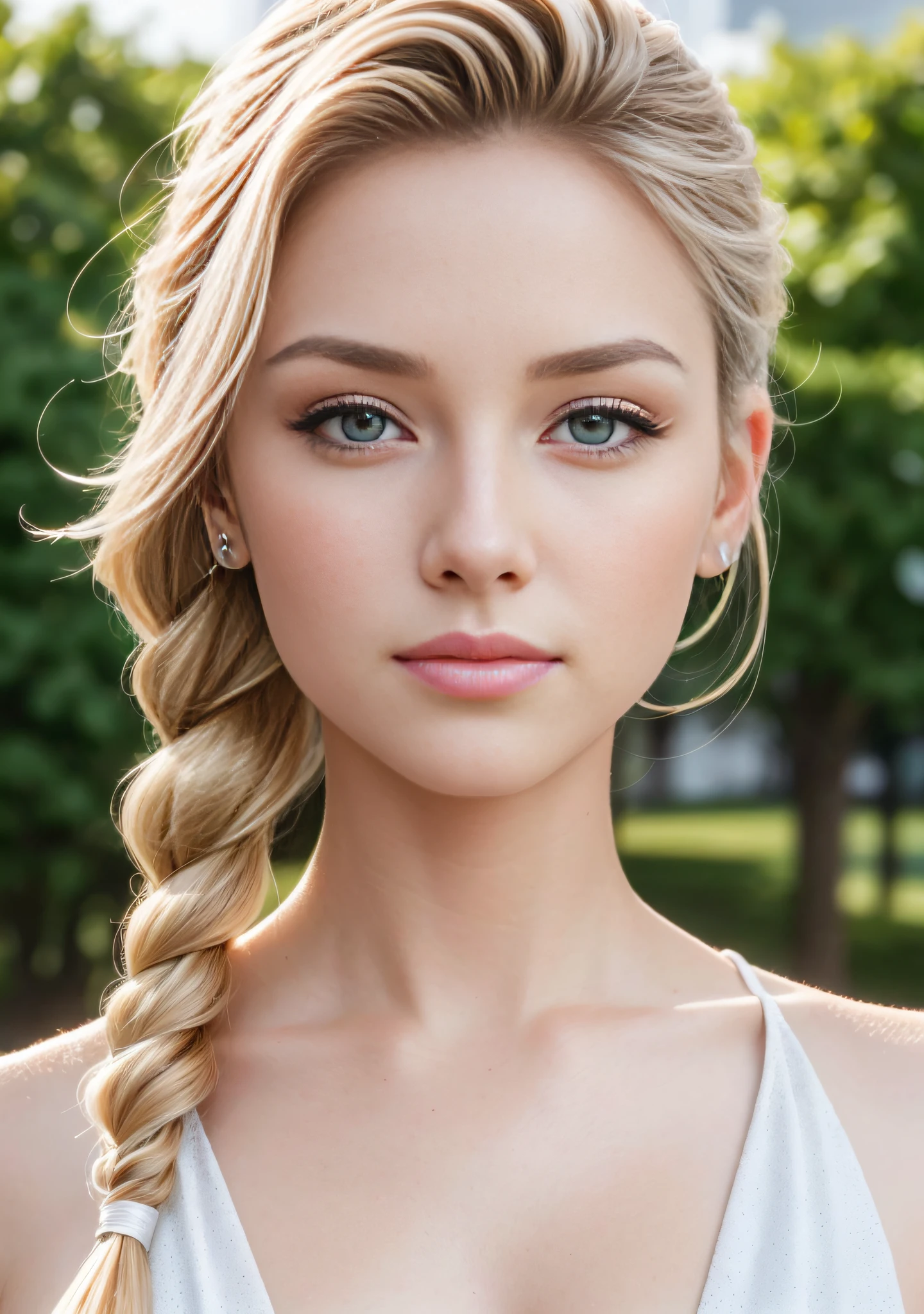 Beautiful 17 year old Caucasian woman, model shot style, Street Fighter Camie photo, 1 girl, (Country lodge: 1.8), ((Pretty face: 1.8, Perfect face: 1.3)), (White skin), (from top: 1.2), Best Quality, Epic (by Lee Jefferies Photo, Sony α7, 50 mm, pores: 1.5, color, hyper detail: 1.5, film particles: 1.4, Hyperrealistic: 1.5), Ultra realistic textures, Ultra realistic eyes, Masterpiece, Unreal Engine 5, highly detailed CG Unity 8k wallpaper, highly detailed photos, surreal light, (Pulitzer Photography Award and Taylor Wessing Photography Award), one braid knot, cohesive hairstyle, blonde, clean clothing, face close-up, masterpiece, Realistic skin texture, ultra detailed, shiny hair and skin, focus on face