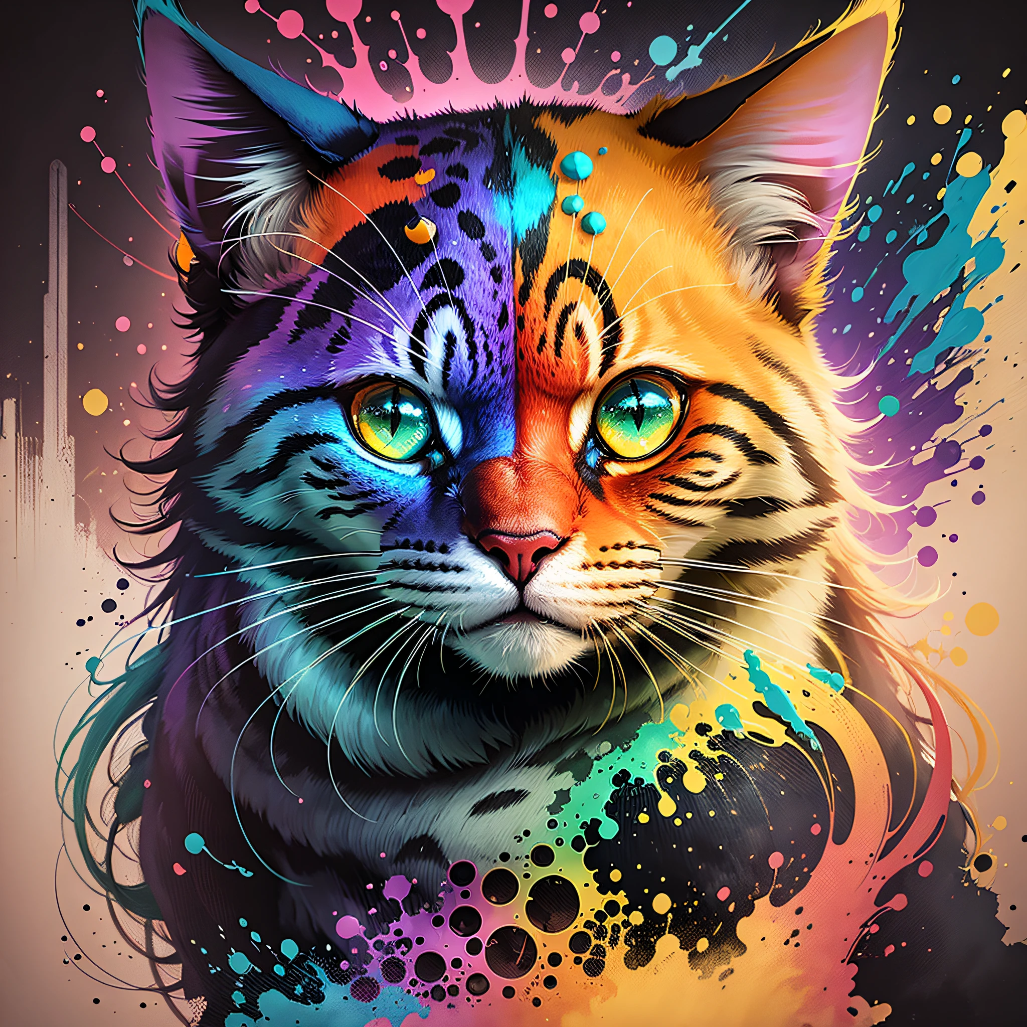 technicolor, vibrant, Chemical Cat, radioactive glow, Biohazard, abstract art by Petros Afshar, oversaturated --auto --s2