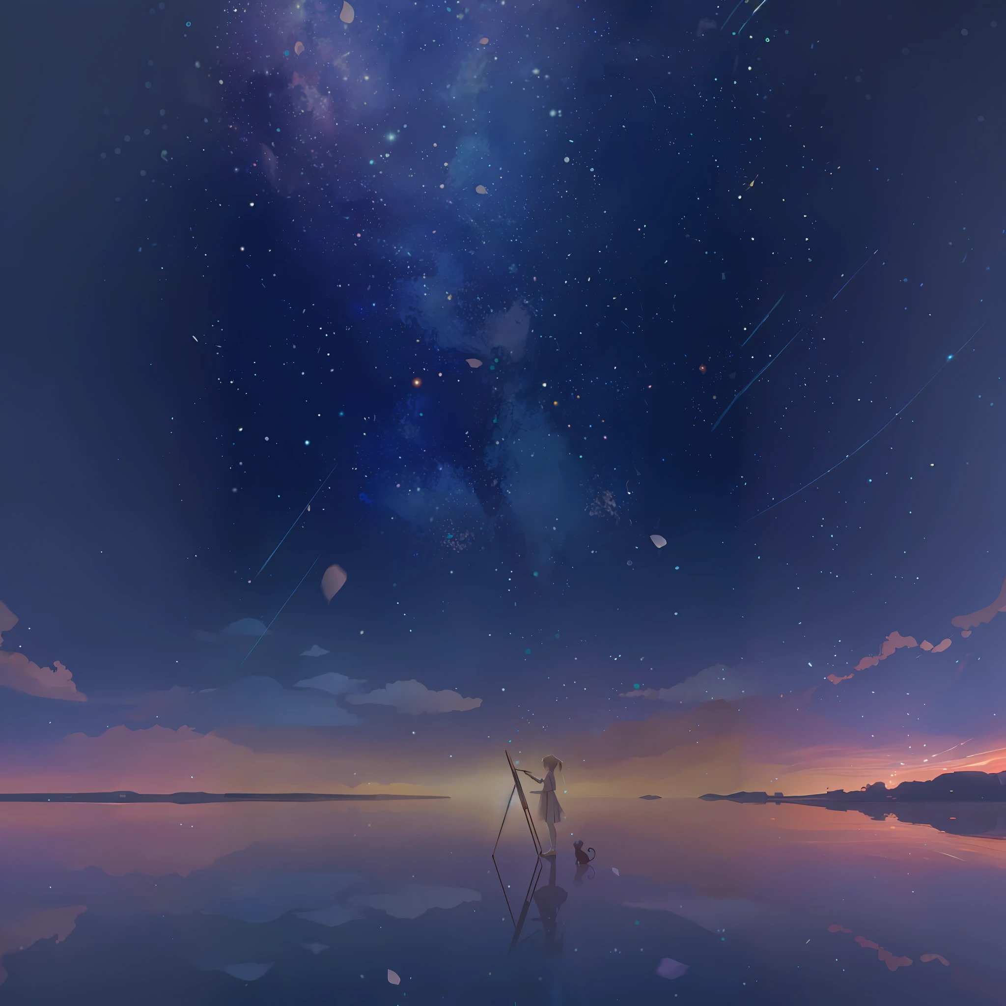 anime, a man standing on a tripod looking at the stars, starry sky 8 k, anime art wallpaper 8 k, anime background, star(sky) starry_sky, 4k anime wallpaper, cosmic skies. by makoto shinkai, night under the starry sky, anime art wallpaper 4 k, anime art wallpaper 4k, anime wallpaper 4 k