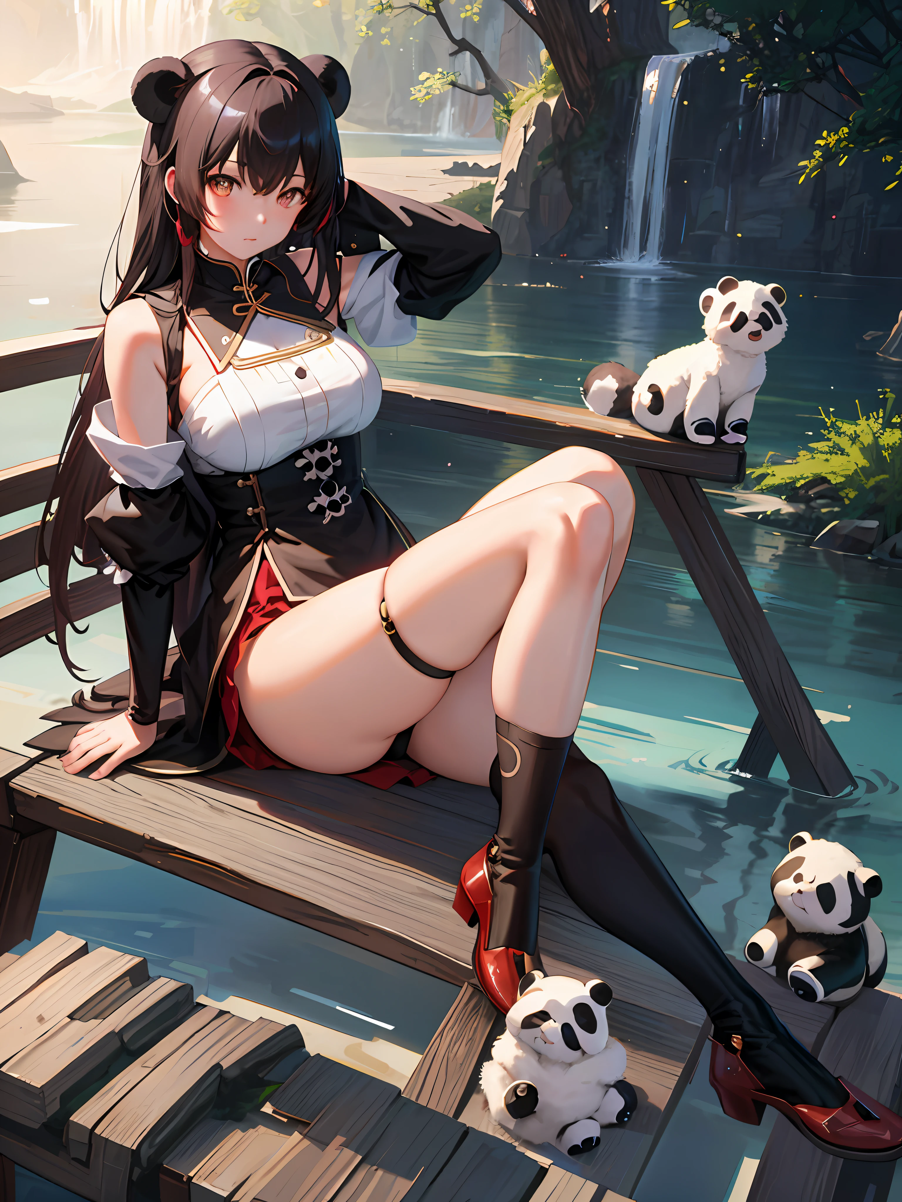 anime girl sitting on a wooden bench with a panda bear, by Yang J, trending on cgstation, artwork in the style of guweiz, ruan jia and artgerm, ig model | artgerm, extremely detailed artgerm, artgerm and ruan jia, ! dream artgerm, style artgerm