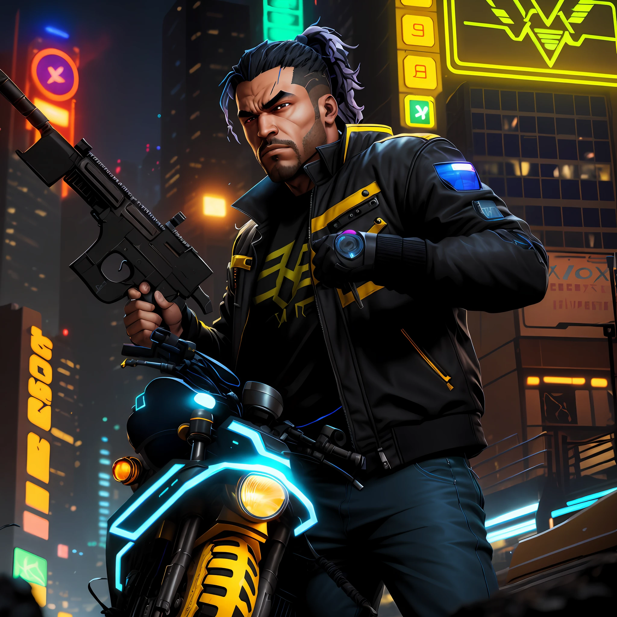 Vortex: A reckless cyberpunk street racer with neural implants, Vortex lives for the thrill of high-speed chases. Skilled at evading both police and rival gangs, he races to expose corruption and spark a revolution, cyberpunk, 16k, realistic.