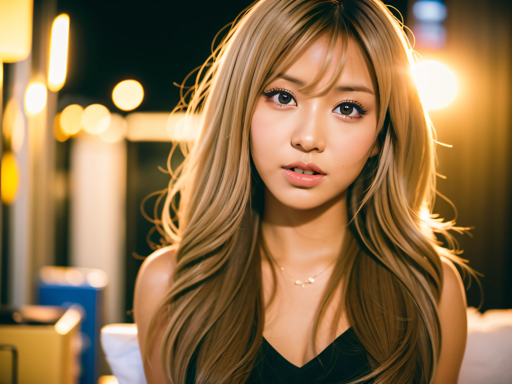 gyaru, dark-skinned, working hard, Sony α7, 35mm Lens, f1.8, film grain, golden hour, soft lighting,