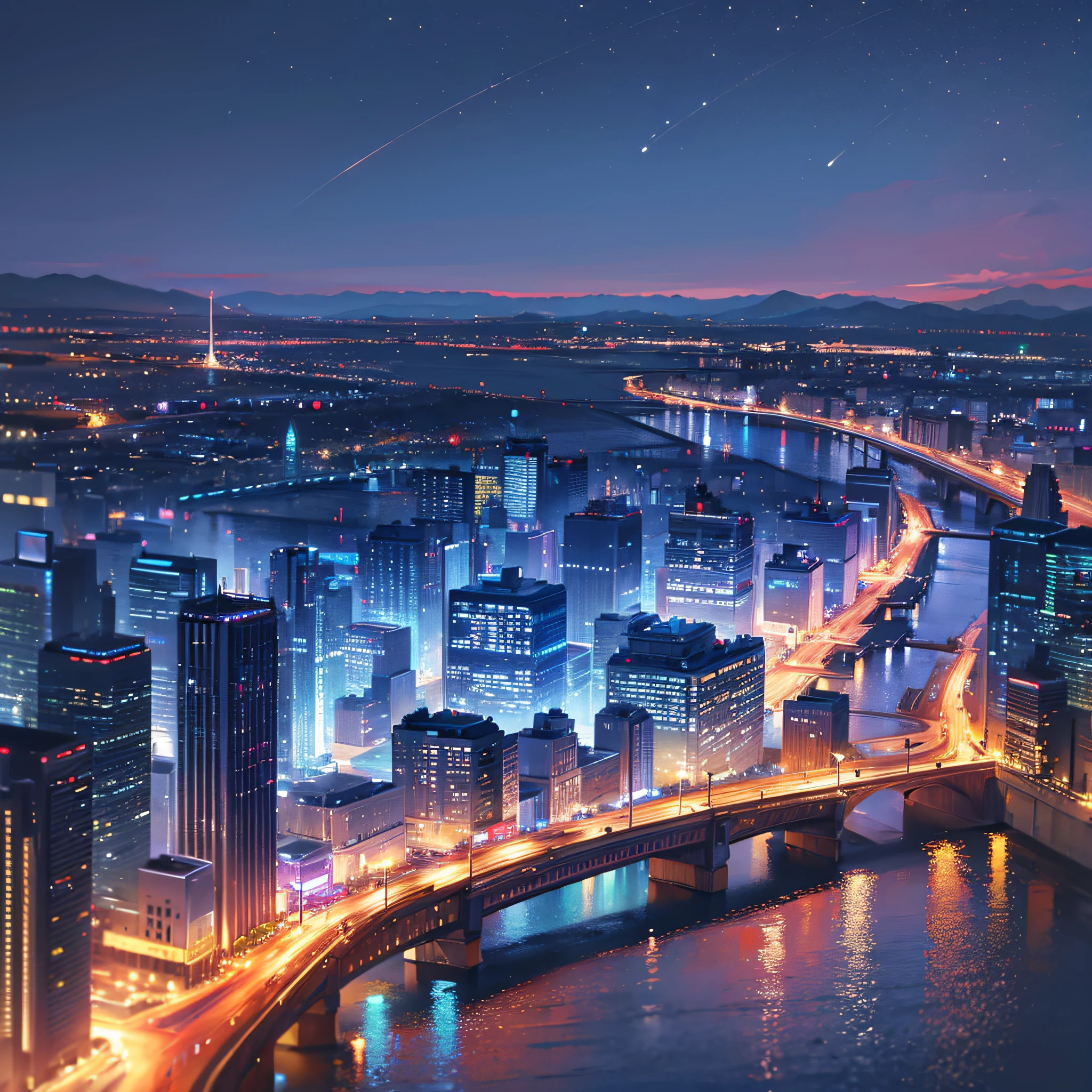 (Best Quality), (Masterpiece), (Detail: 1.4), City, Night, Reflection, Blue, 8K --auto --s2