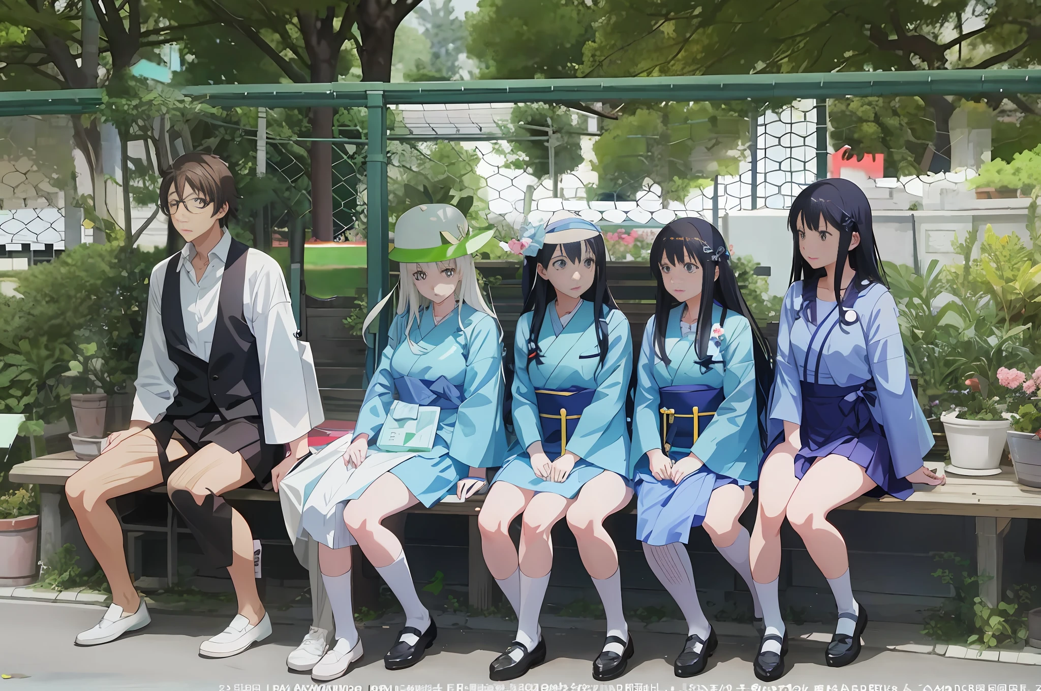 anime characters sitting on a bench in front of a fence, kyoto animation still, anime still film anime shikishi, nagatoro, ( ( makoto shinkai ) ), anime film still, screenshot from the anime film, in style of kyoto animation, still from tv anime, tokyo anime scene, in the anime film