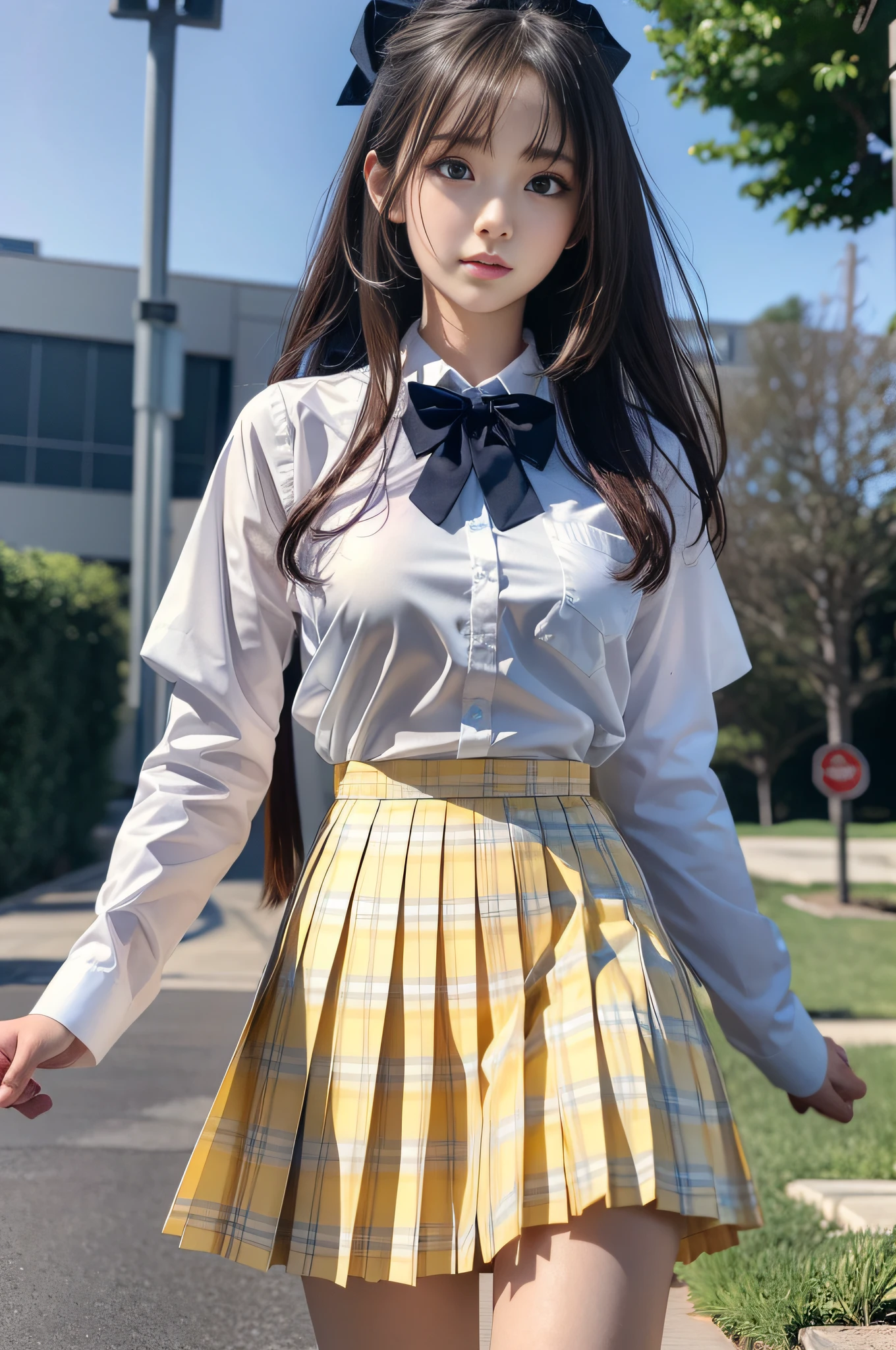 (8K, Best Quality, Masterpiece: 1.2), Realistic, Ultra High Resolution, Intricate Details, 1 Girl, Beautiful Face, JK Suit, White Shirt, Yellow Bow Tie, Yellow Skirt, Plaid Skirt, Pleated Skirt, Upper Body, Standing, Wide Angle Lens, Surreal Schoolgirl, Surreal Schoolgirl, Realistic Anime 3 D Style, Realistic Schoolgirl, Smooth Anime CG Art, 3 D Anime Realistic, Beautiful Anime High School Girls, Sakimichan HDRI, Fantastic school student uniform, realistic anime, realistic young anime girl (8K, best quality, masterpiece: 1.2), realistic, super high resolution, intricate details, 1 girl, beautiful face, jk suit, white shirt, upper body, forest