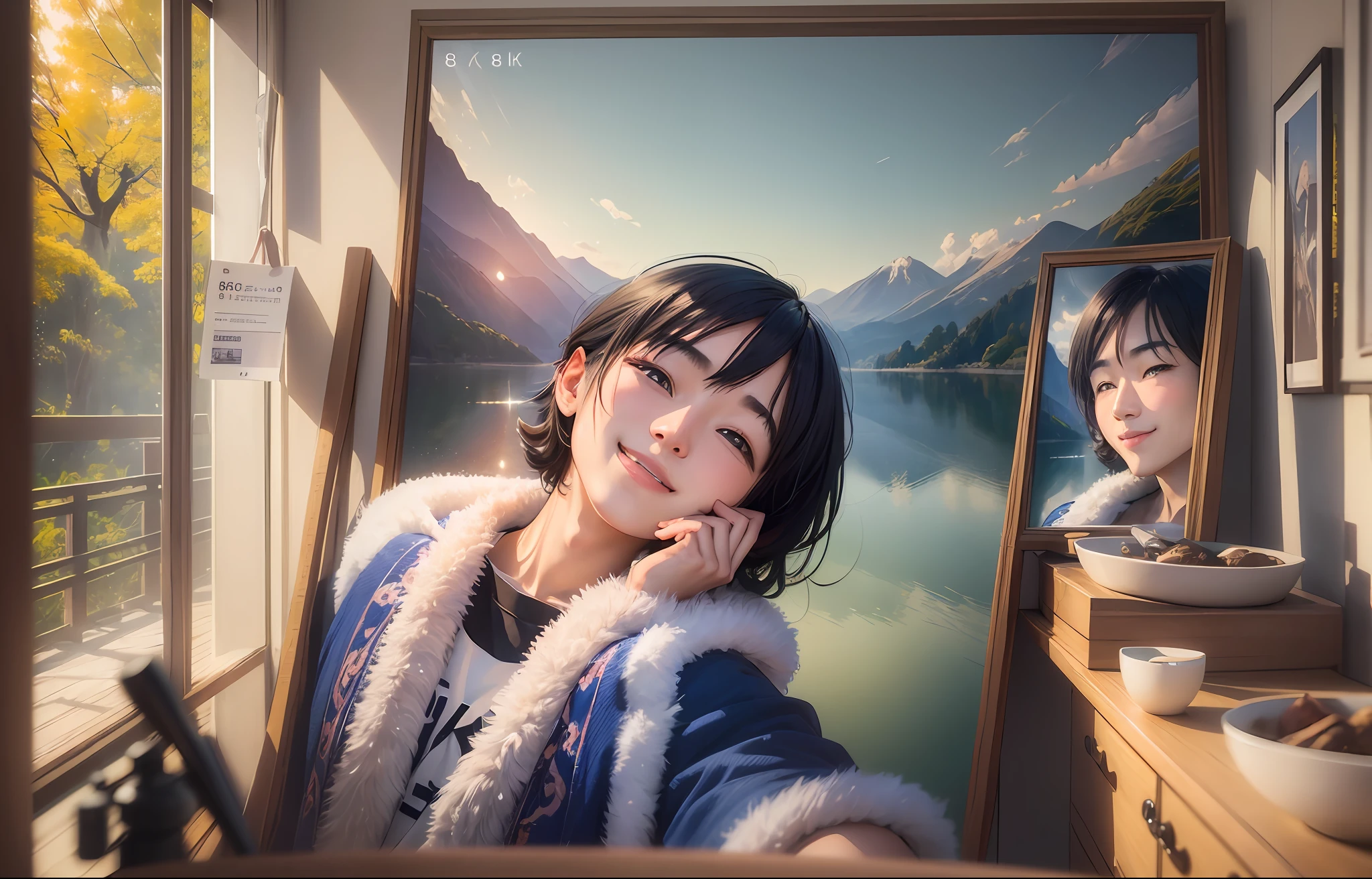 ((8k:1.27), highest quality, masterpiece, ultra high definition: 1.2) smiling, Japan male photography, expressionism, realism, contemporary art, fisheye, 35mm, canon, uhd, masterpiece, c-accurate, super detail, award-winning, high detail, high resolution, 8k --auto --s2