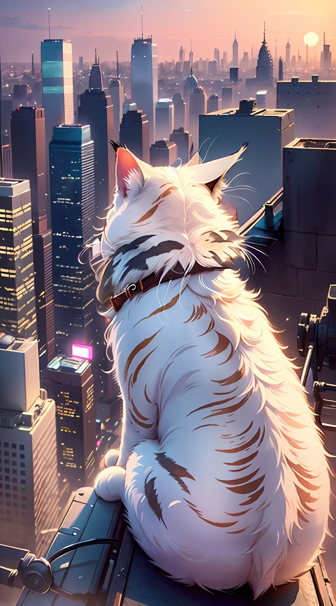 This is the back of a cat's head, white hair, coffee-colored pattern, in line with the style of the picture
