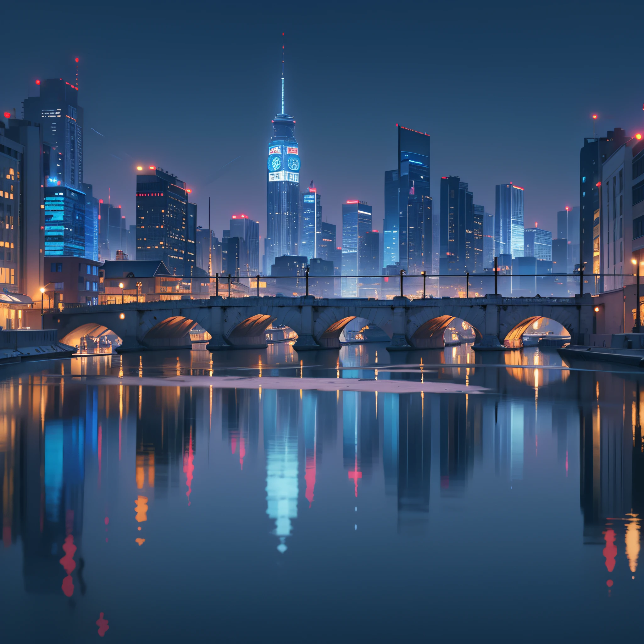 ((Best Quality)), ((Masterpiece)), (Details: 1.3), City, Night Scene, Reflection, Blue, Photography, 8K --auto --s2