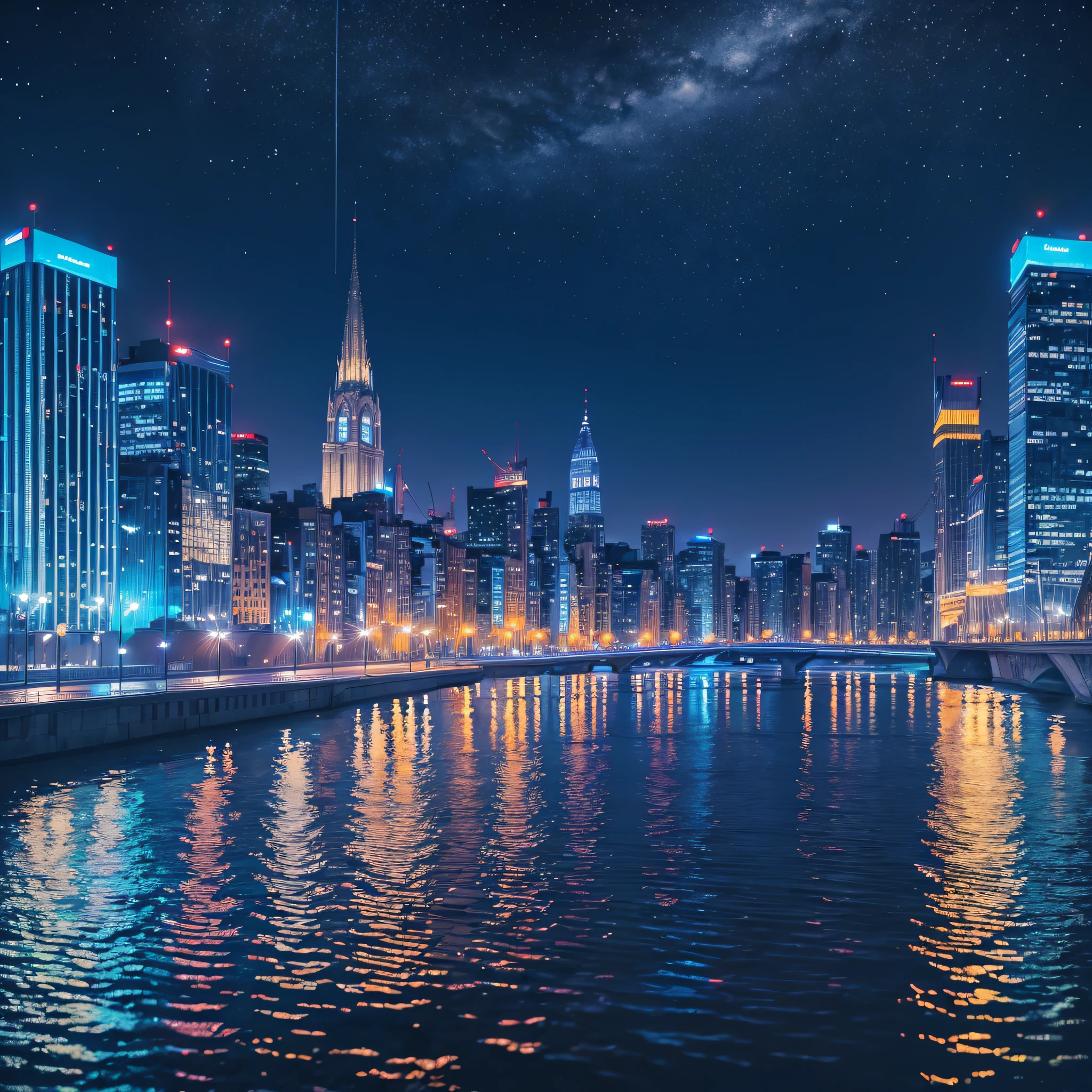 (Best Quality), (Masterpiece), (Details: 2.3), City, Night, Reflection, Blue, Photography, 8K --auto --s2
