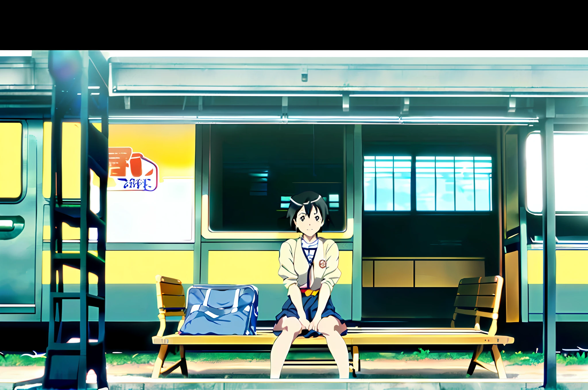anime characters sitting on a bench in front of a fence, kyoto animation still, anime still film anime shikishi, nagatoro, ( ( makoto shinkai ) ), anime film still, screenshot from the anime film, in style of kyoto animation, still from tv anime, tokyo anime scene, in the anime film